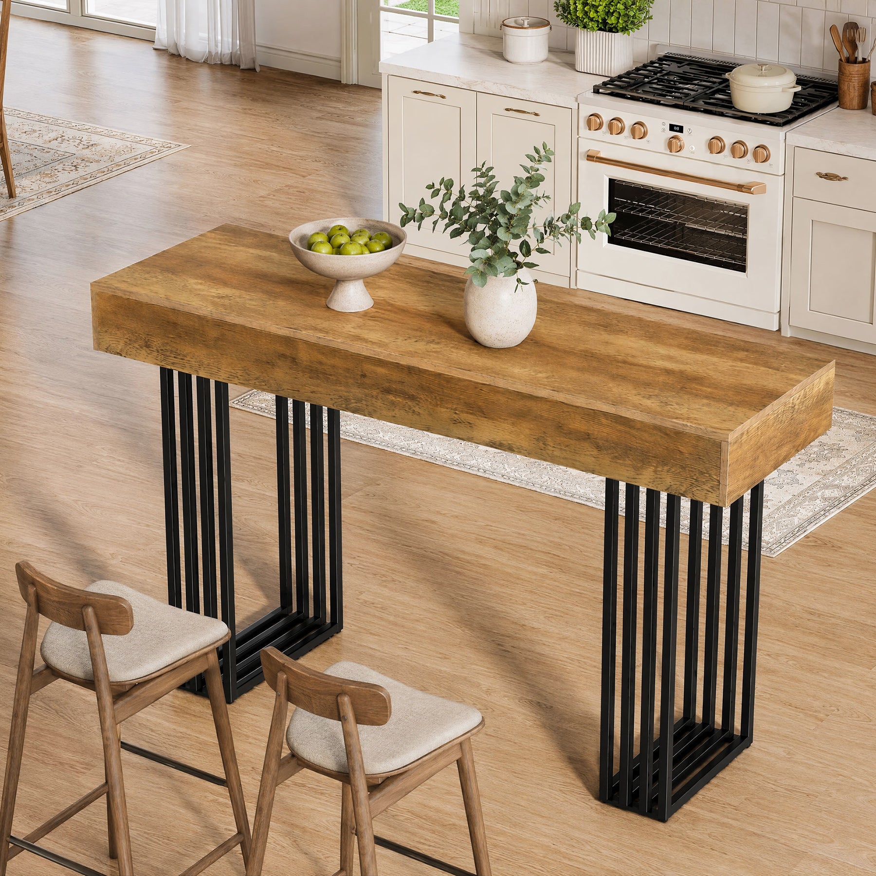 63" Bar Table, Industrial Counter-Height Table with Metal Frame for Bistro, Kitchen
