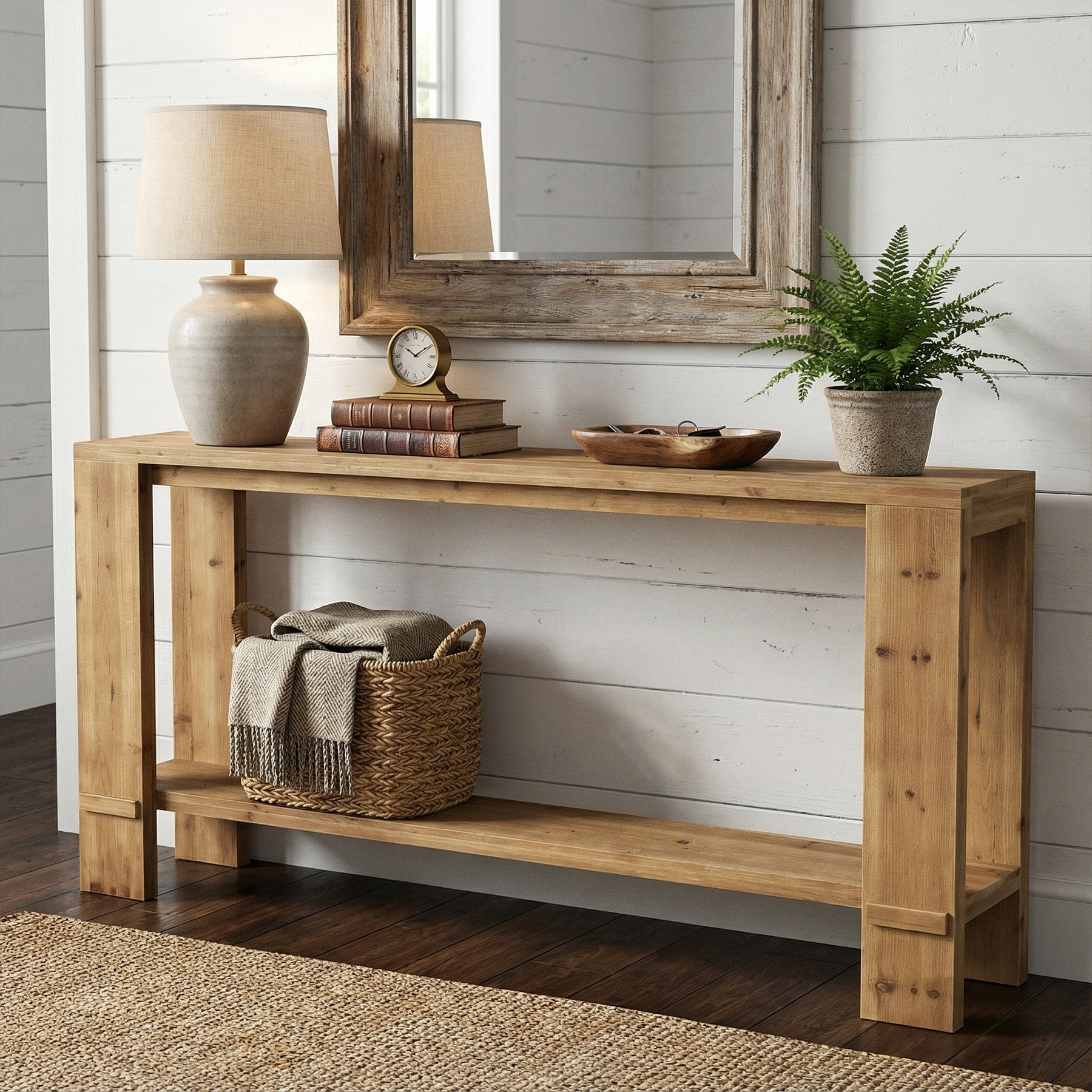 70.9" Solid Wood Console Table, 2-Tier Entryway Sofa Table for Hallway