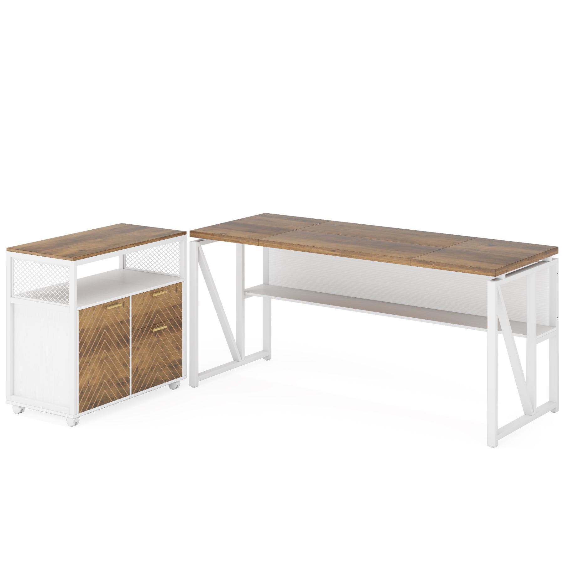 63" Computer Desk with Mobile Cabinet, L-Shaped Desk for Home Office