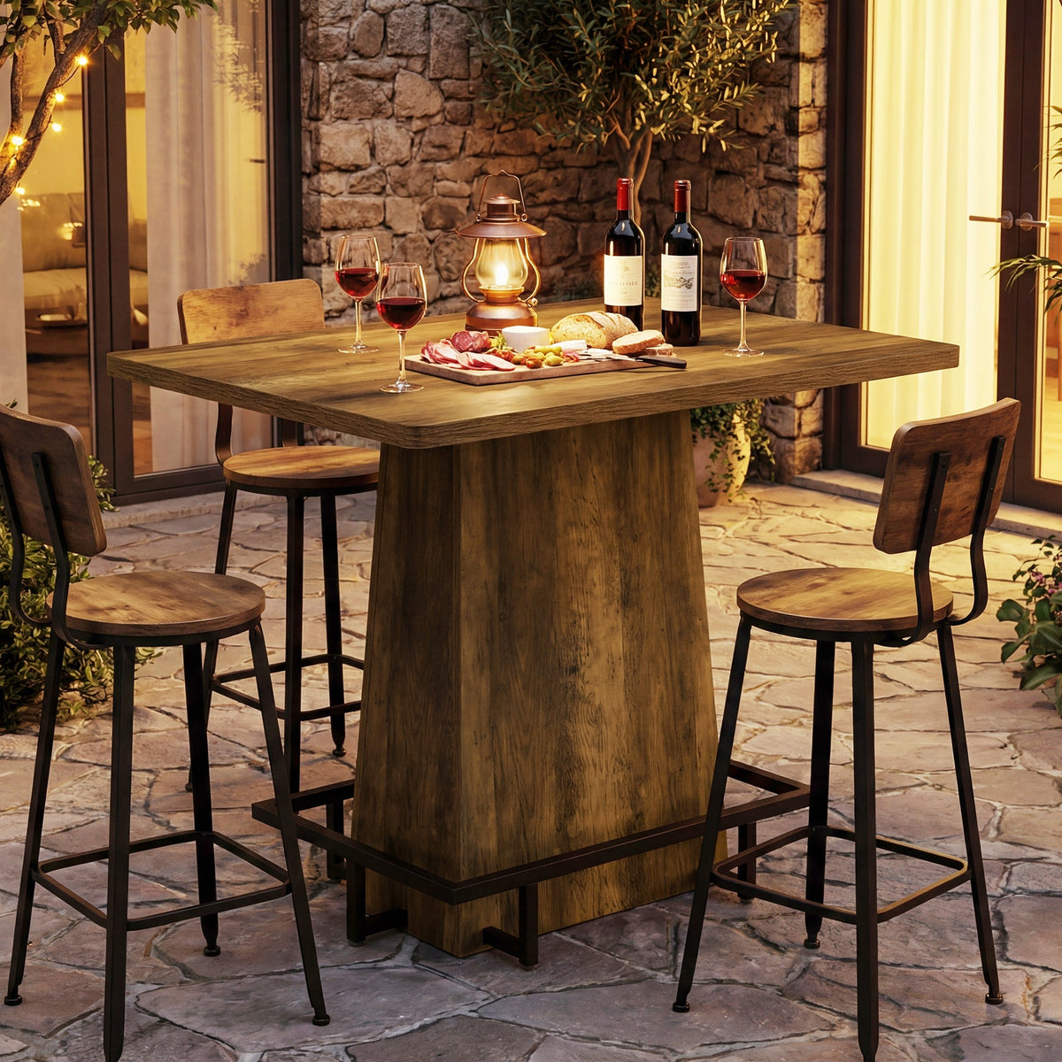 47" Bar Table, Rustic Industrial Pub Table with Footrest for Kitchen Bar Restaurant
