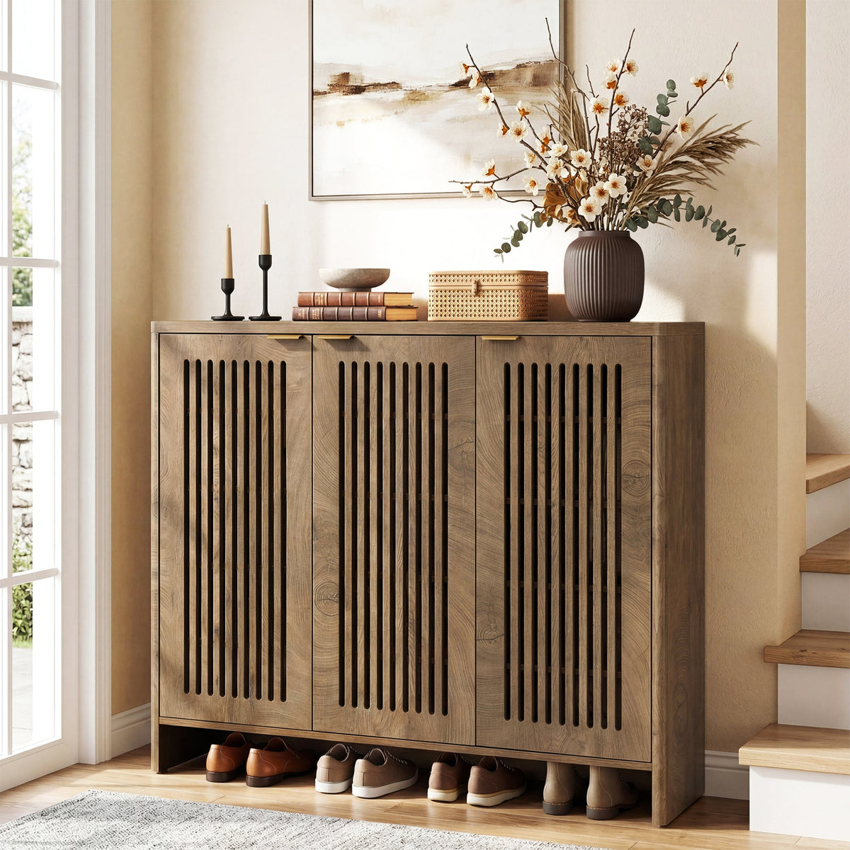 5-Tier Shoe Cabinet with Doors, Shoe Storage for 25-30 Pairs with Adjustable Shelves