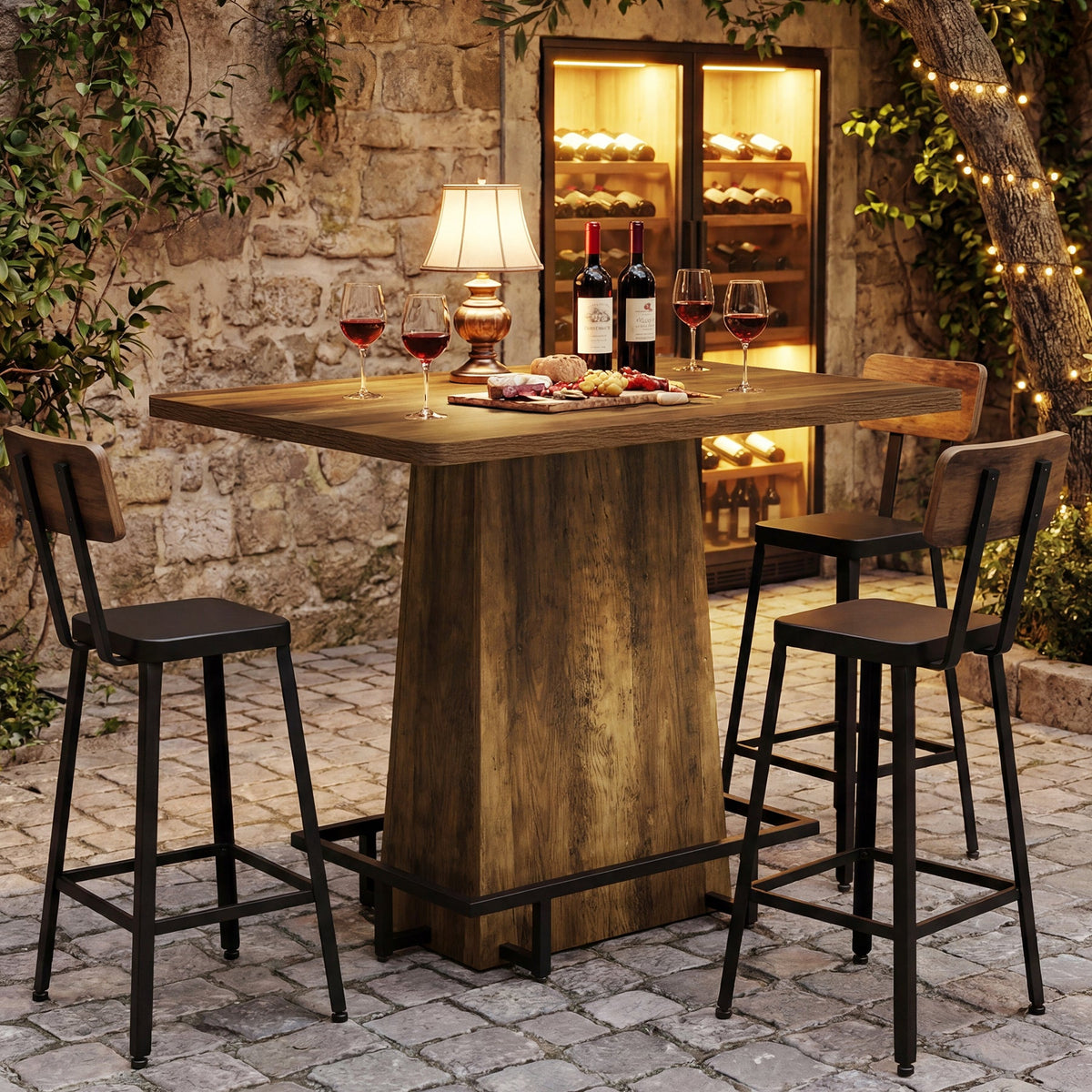 47" Bar Table, Rustic Industrial Pub Table with Footrest for Kitchen Bar Restaurant