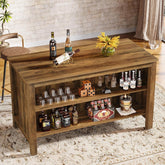 3-Tier Home Bar Table Unit, 59" Counter Height Pub Table with Storage Shelves 3