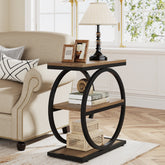 3 - Tier End Table, Industrial Sofa Side Table with Round Metal Frame Tribesigns 3