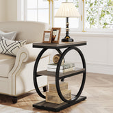 3 - Tier End Table, Industrial Sofa Side Table with Round Metal Frame Tribesigns 3
