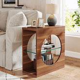 3 - Tier End Table, Modern Side Table with Adjustable Glass Storage Shelf Tribesigns 3