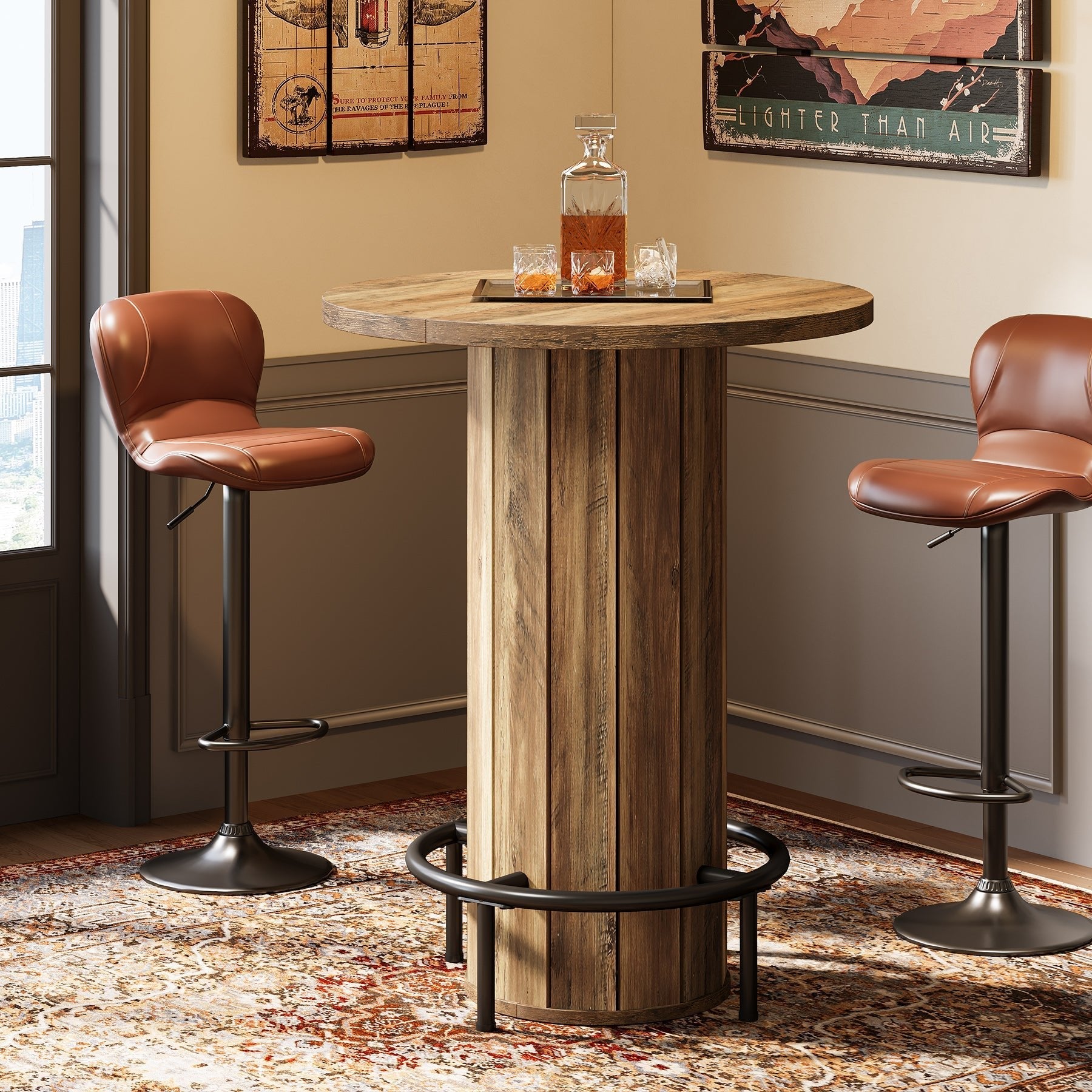 31" Bar Table, Round Bistro Pub Table with Footrest for Dining Coffee Cocktail Tribesigns