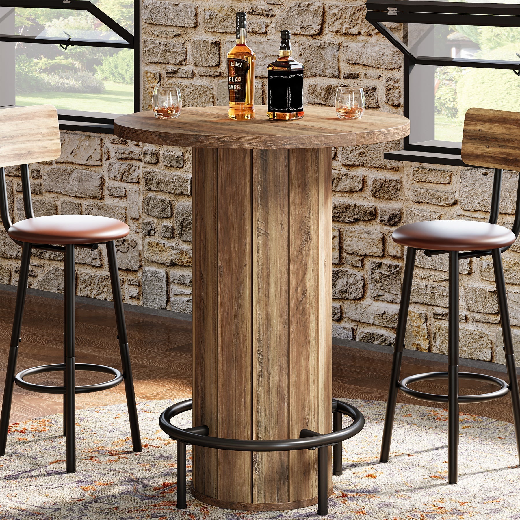 31" Bar Table, Round Bistro Pub Table with Footrest for Dining Coffee Cocktail Tribesigns
