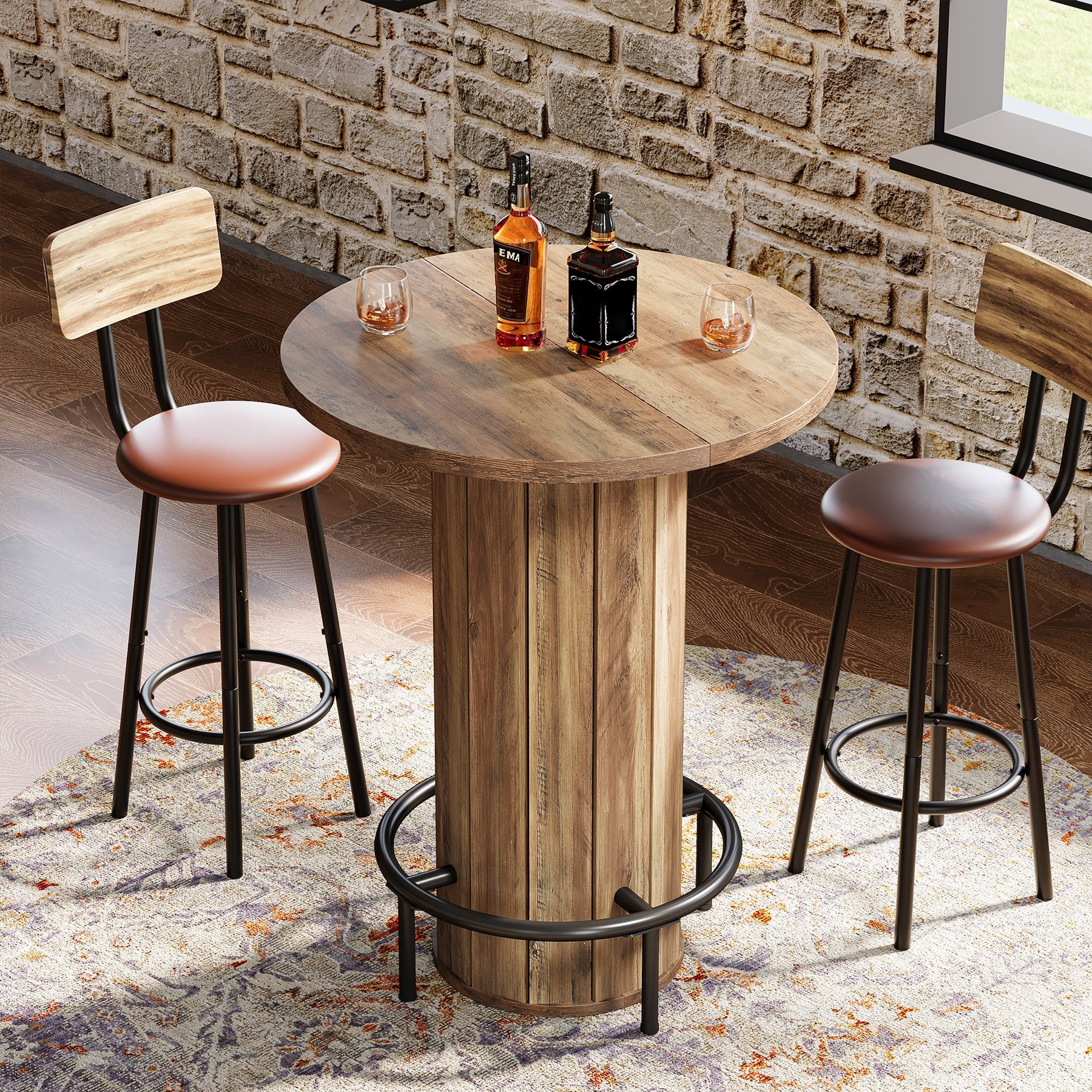 31" Bar Table, Round Bistro Pub Table with Footrest for Dining Coffee Cocktail Tribesigns
