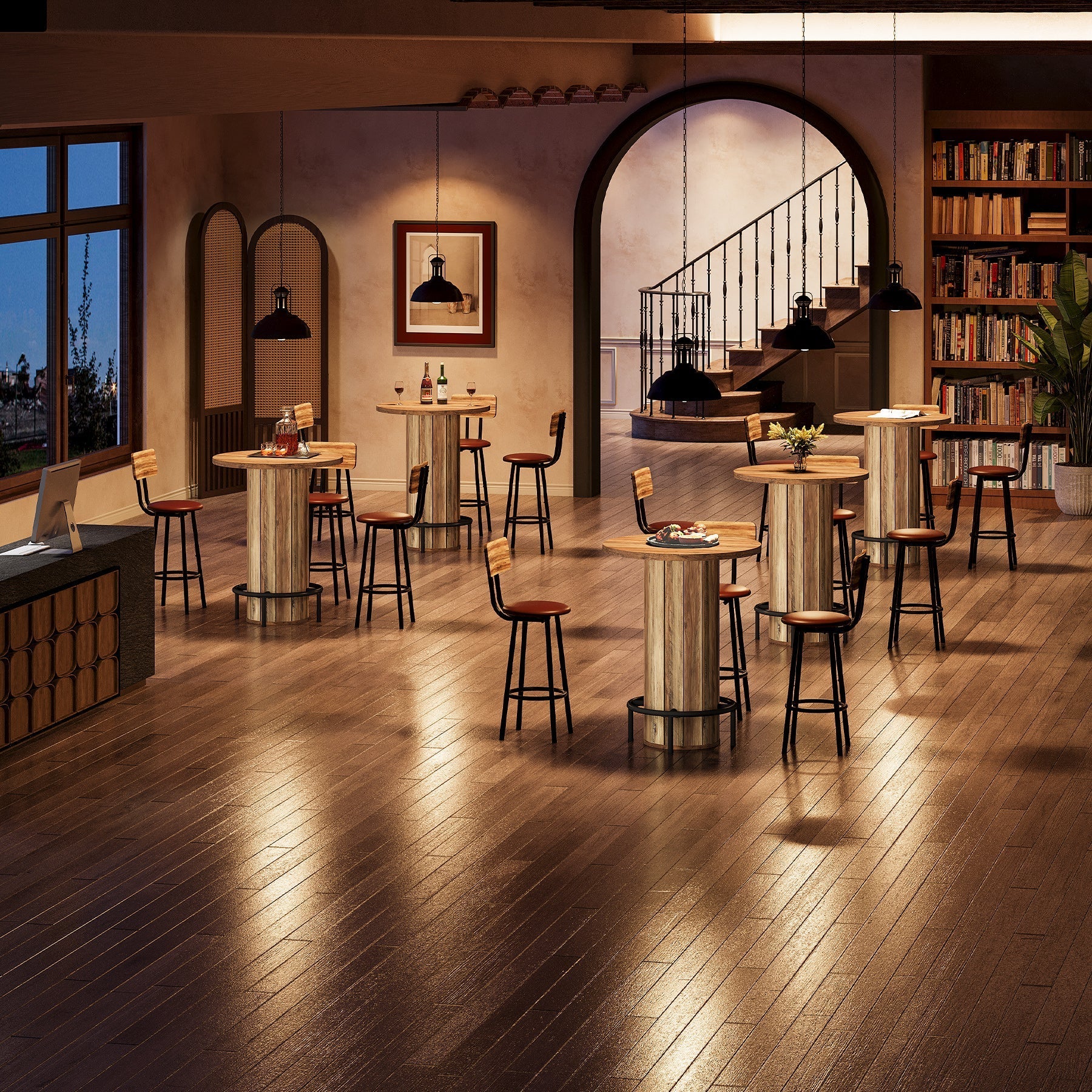 31" Bar Table, Round Bistro Pub Table with Footrest for Dining Coffee Cocktail Tribesigns