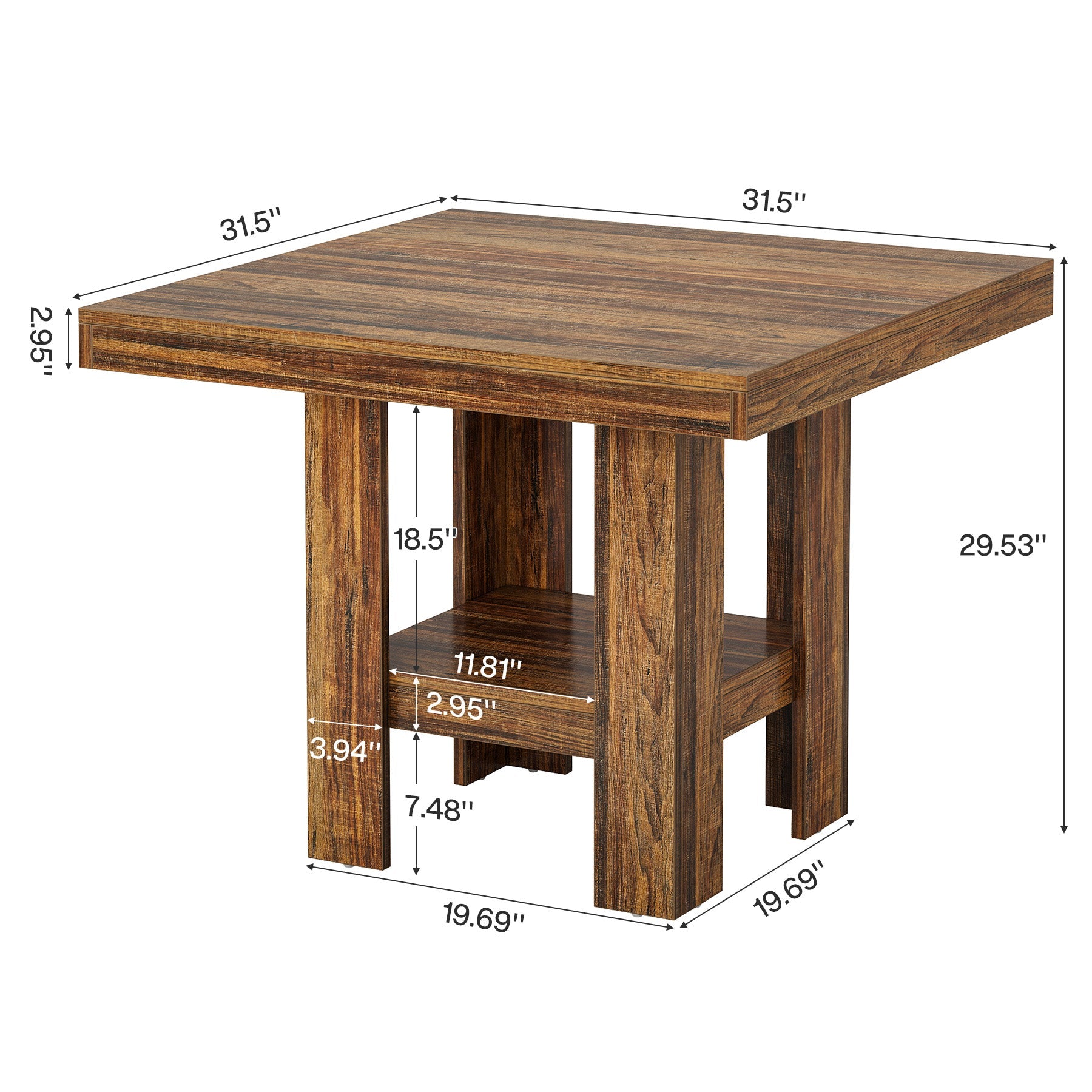31.5" Dining Table, Square Kitchen Table with Shelf Storage for 4 Tribesigns
