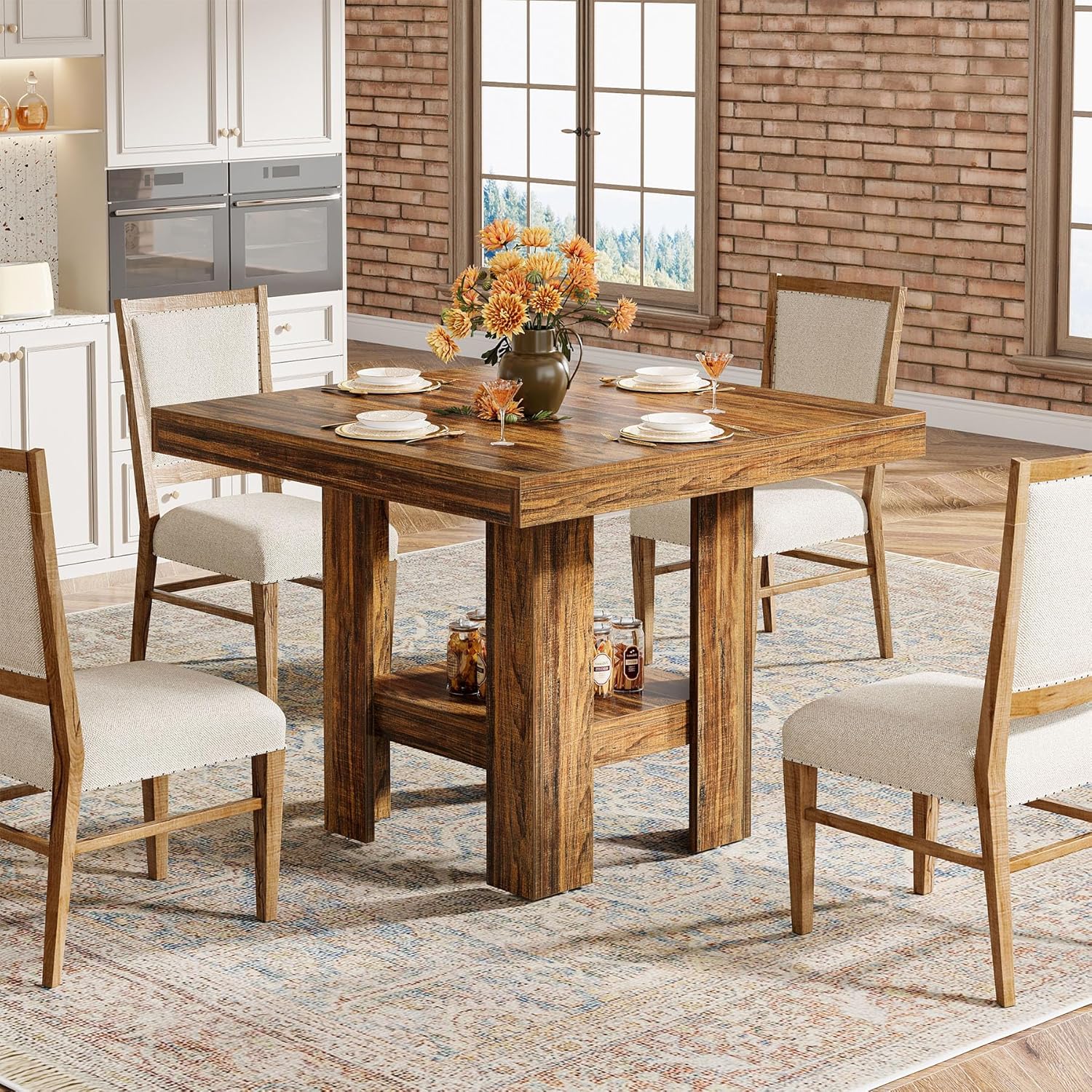 31.5" Dining Table, Square Kitchen Table with Shelf Storage for 4 Tribesigns