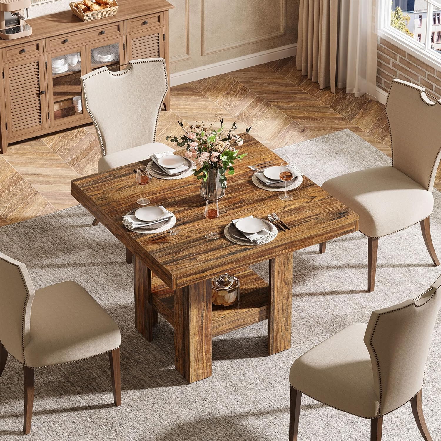 31.5" Dining Table, Square Kitchen Table with Shelf Storage for 4 Tribesigns