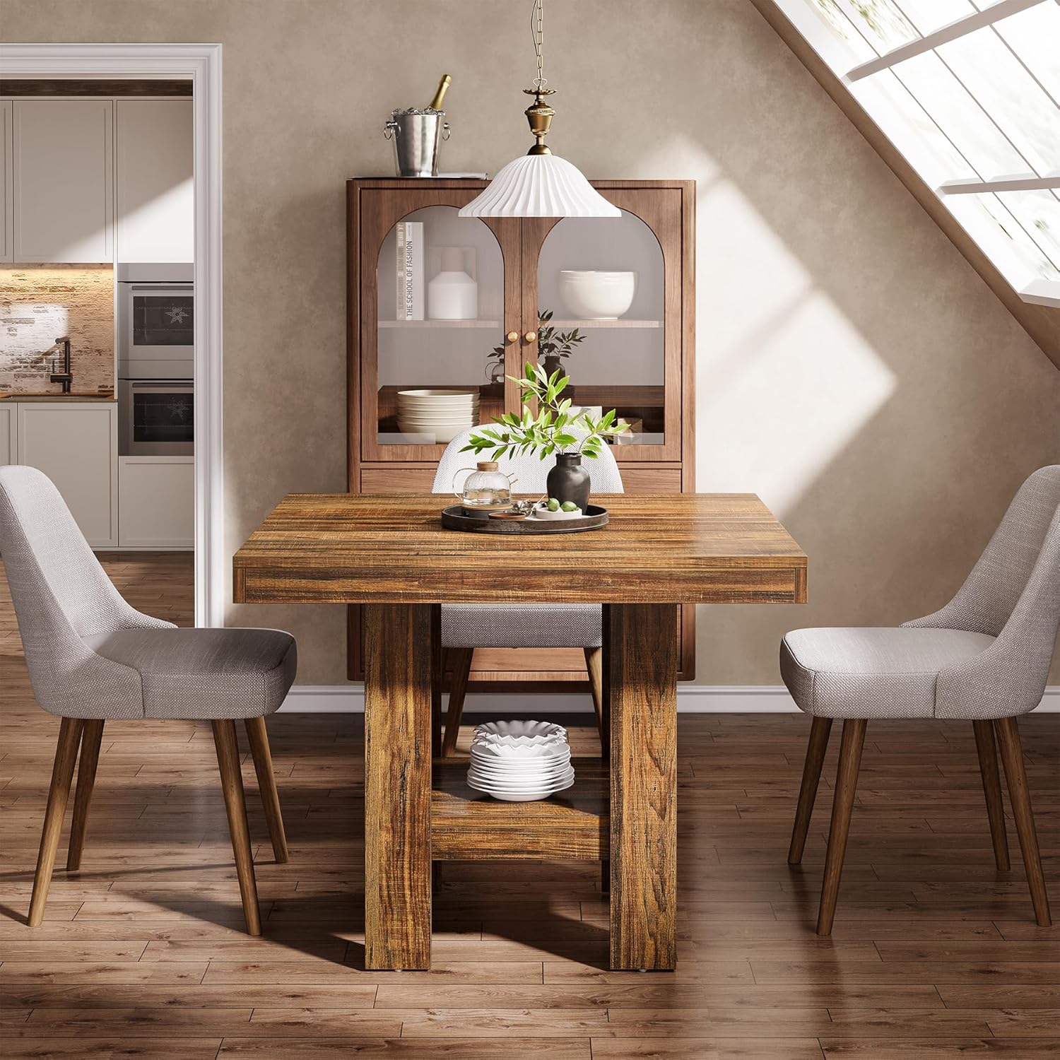 31.5" Dining Table, Square Kitchen Table with Shelf Storage for 4 Tribesigns