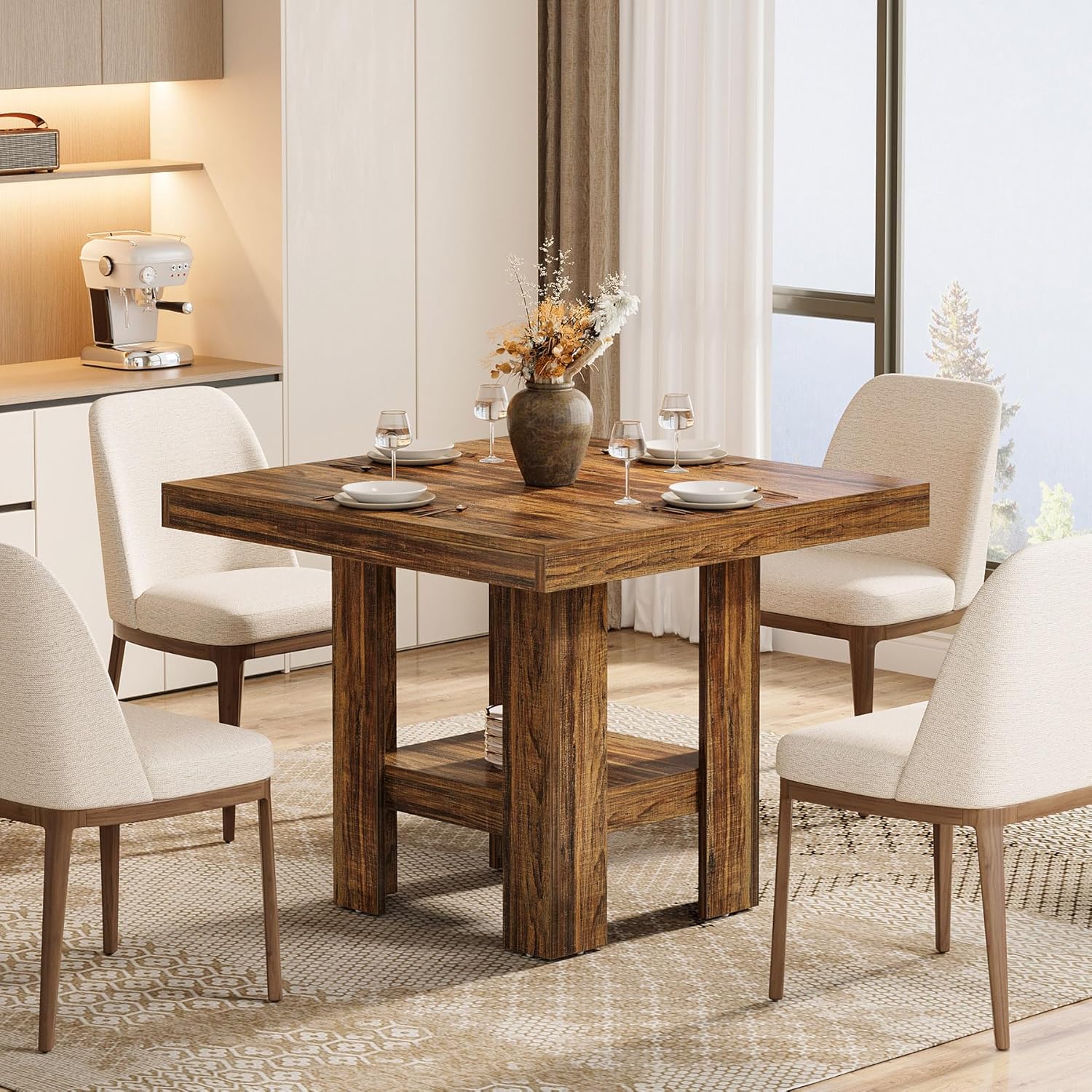 31.5" Dining Table, Square Kitchen Table with Shelf Storage for 4 Tribesigns