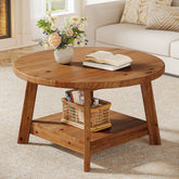 31.5" Round Coffee Table, 2-Tier Solid Wood Center Cocktail Accent Table 3