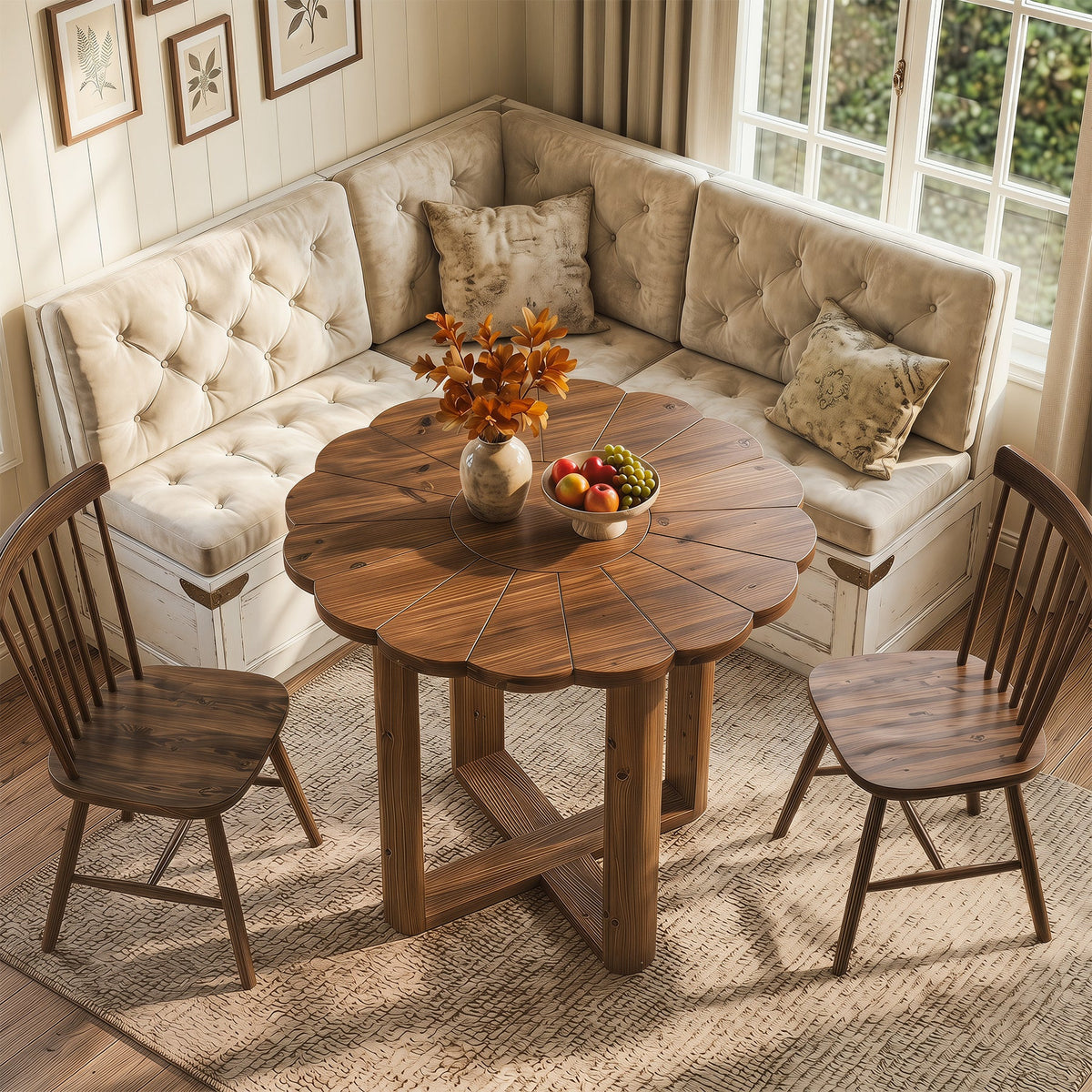 31.5" Solid Wood Round Dining Table, Solid Wood Round Dining Table for 2-4