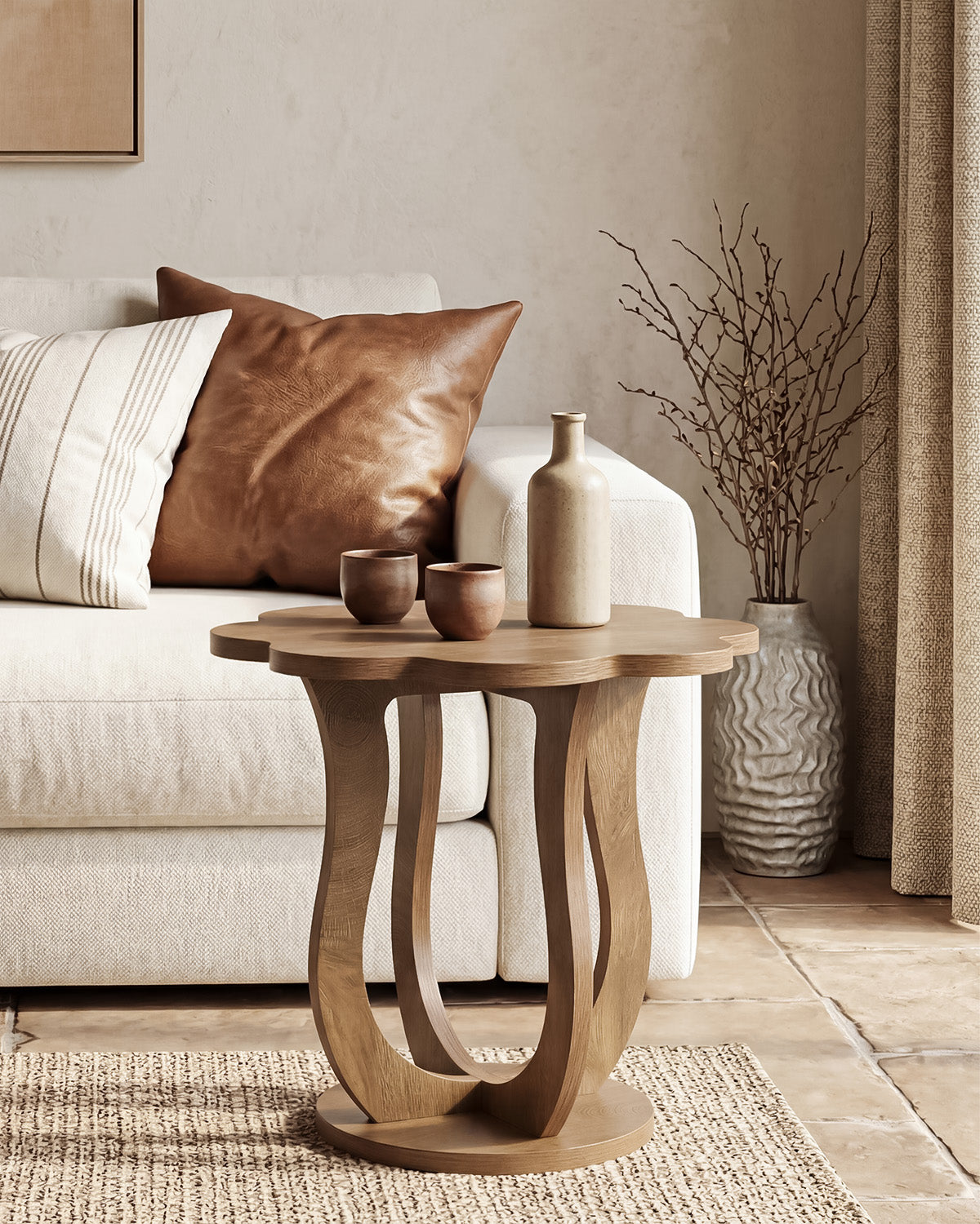 25.6" Flower-Shaped End Table, Farmhouse Sofa Side Table with Artistic Leg