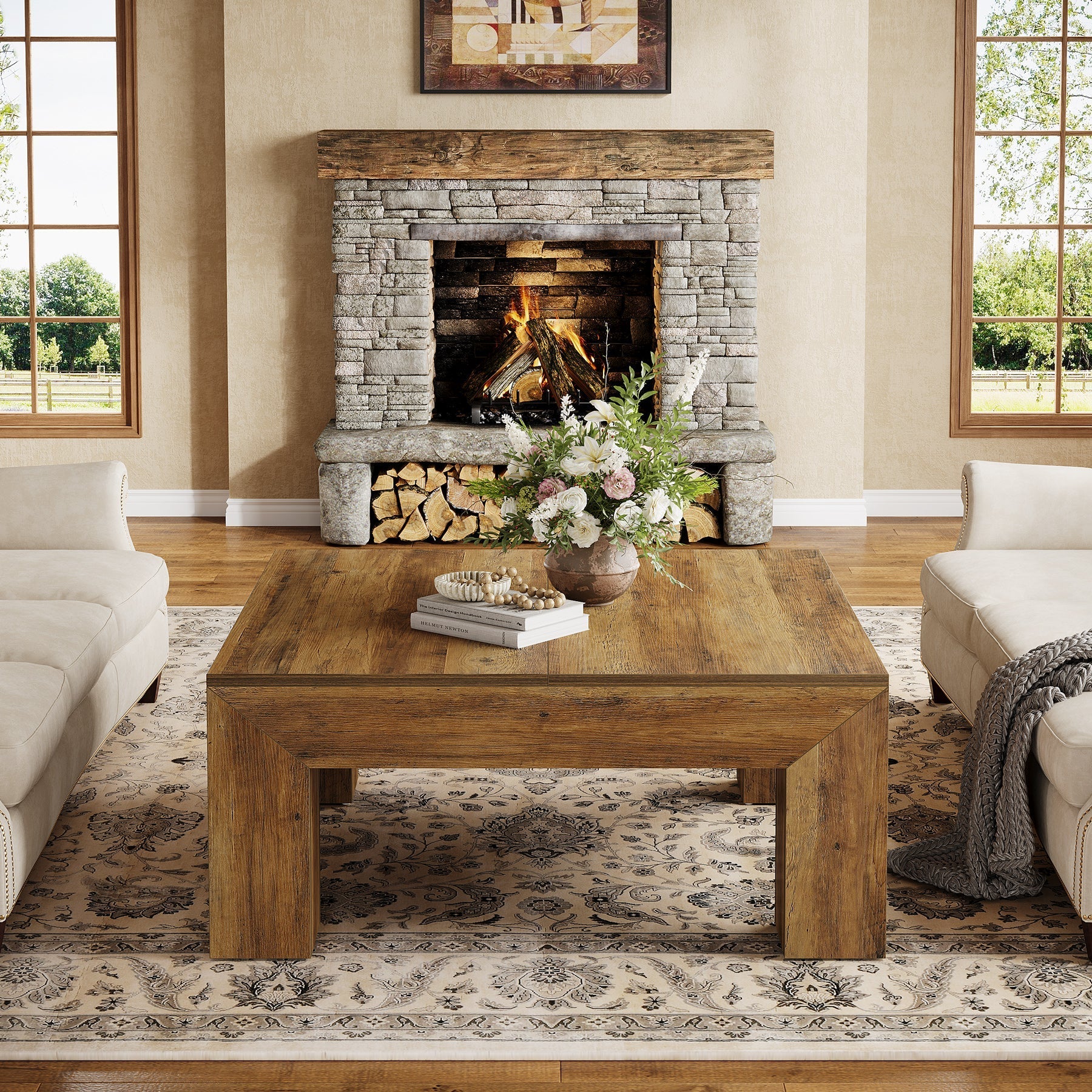 39" Coffee Table, Farmhouse Square Accent Center Cocktail Table Tribesigns