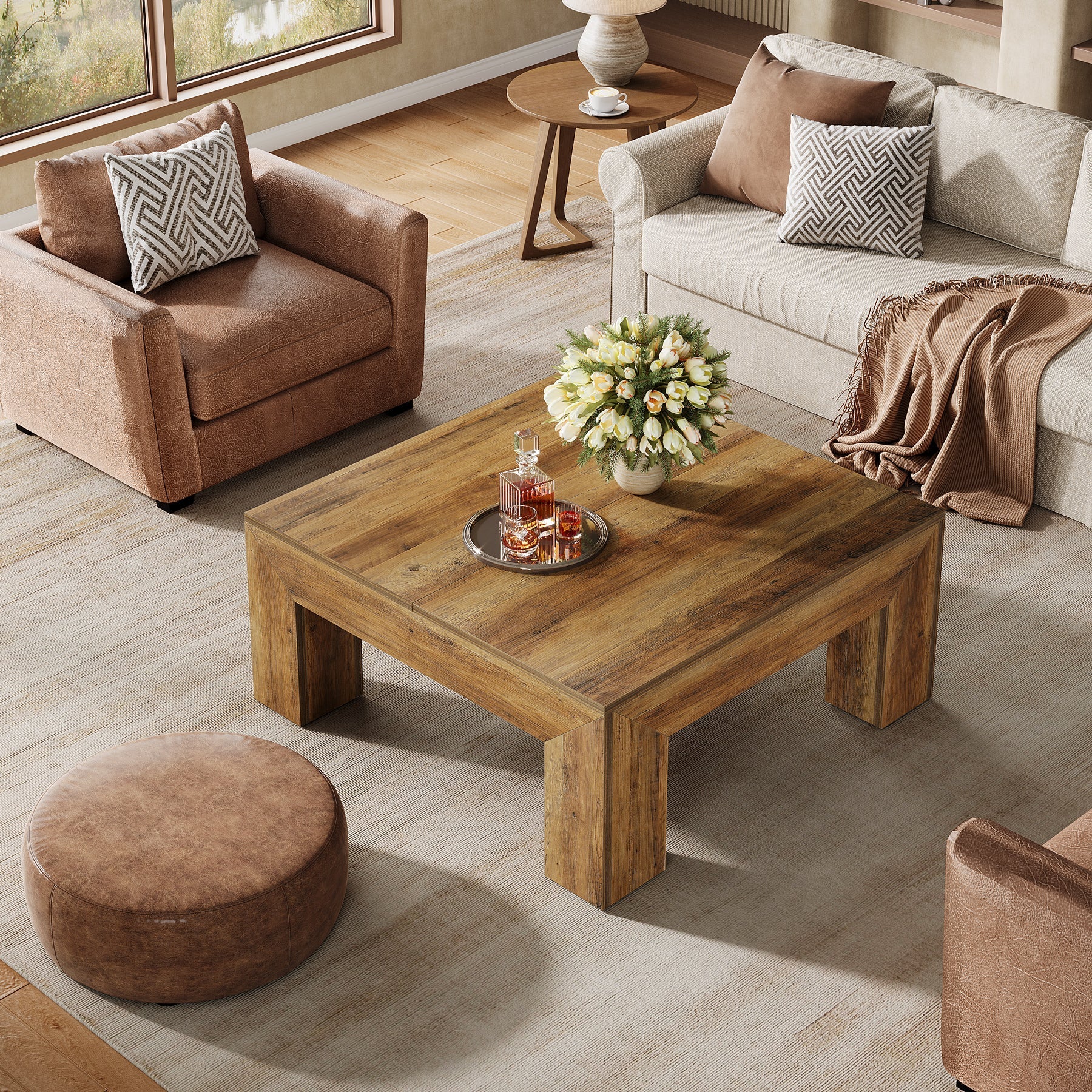 39" Coffee Table, Farmhouse Square Accent Center Cocktail Table Tribesigns