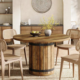 39.37" Dining Table, Round Kitchen Table with Fence Pedestal Base for 4 People 3