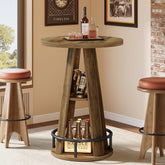 39.4" Bar Table, 3-Tier High Top Bistro Table Cocktail Pub Tables with Metal Footrest 3