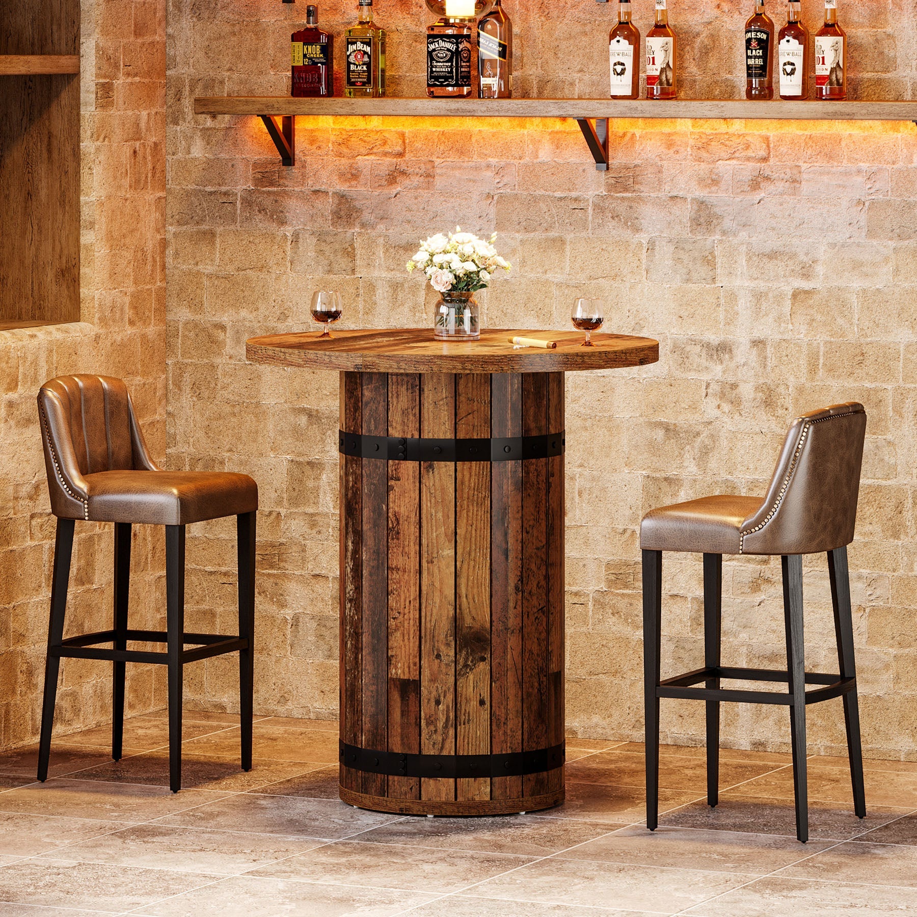 39.4" Bar Table, Round Bistro Pub Table for Kitchen
