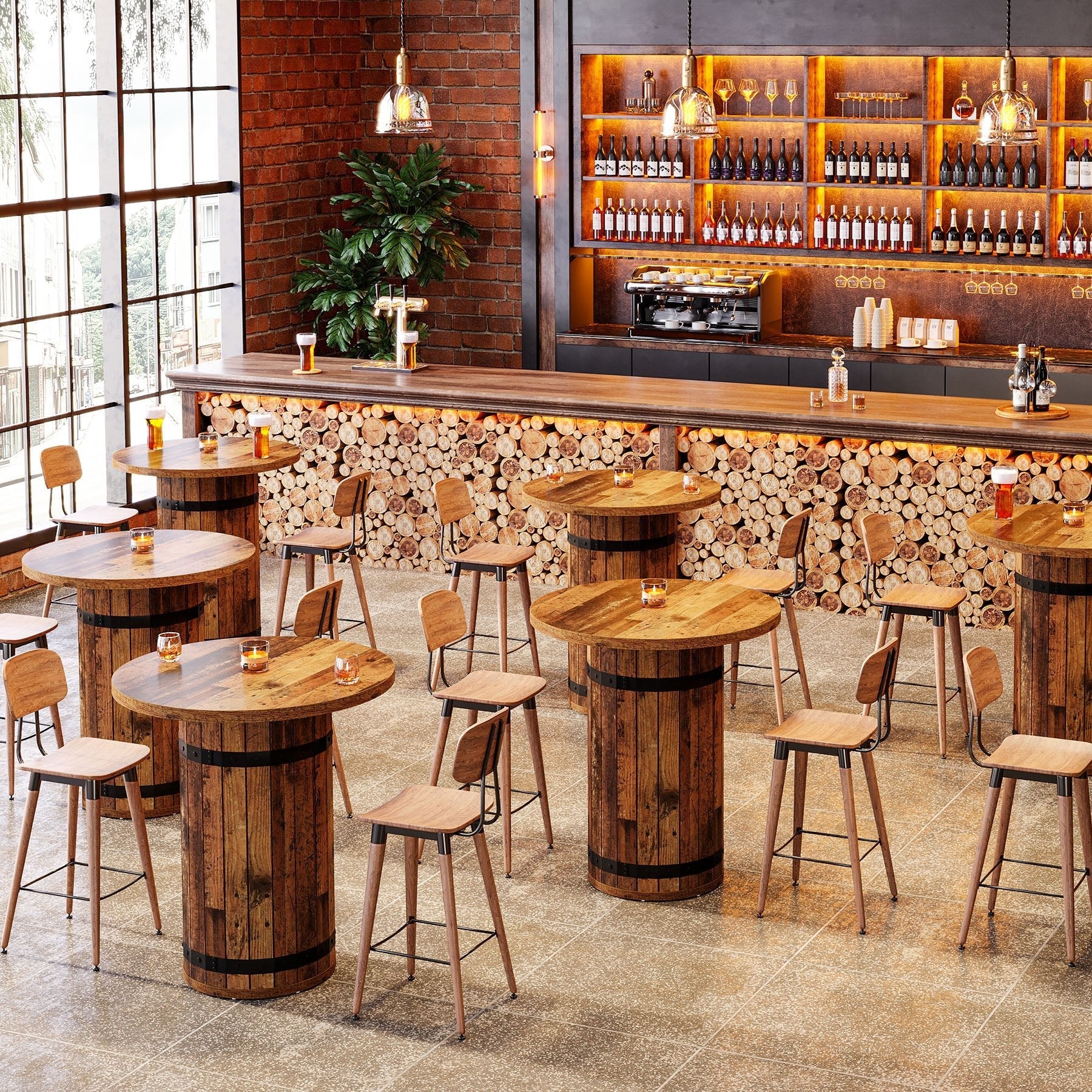 39.4" Bar Table, Round Bistro Pub Table for Kitchen