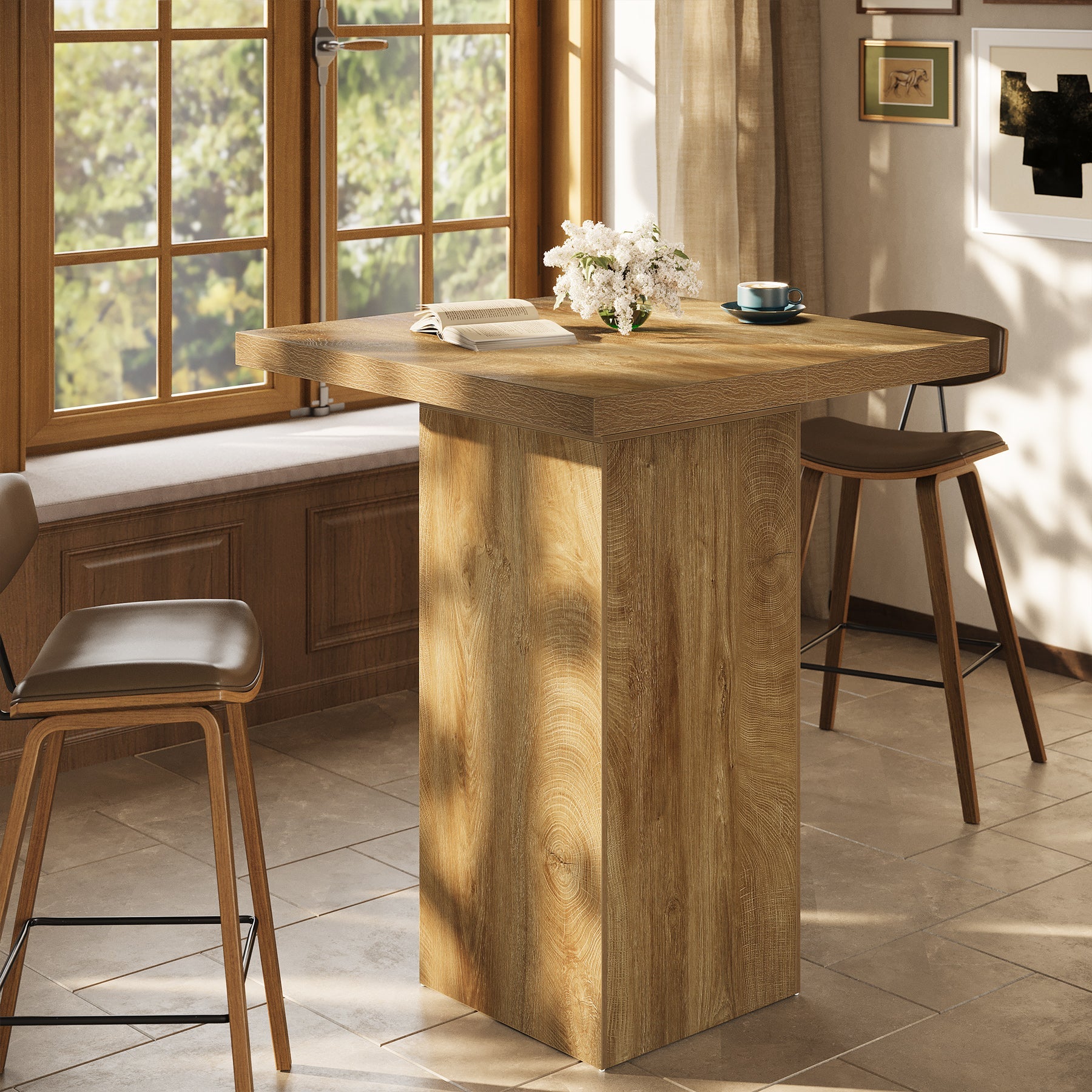 39.4" Square Bar Table, High Top Bistro Pub Cocktail Table Dining Table