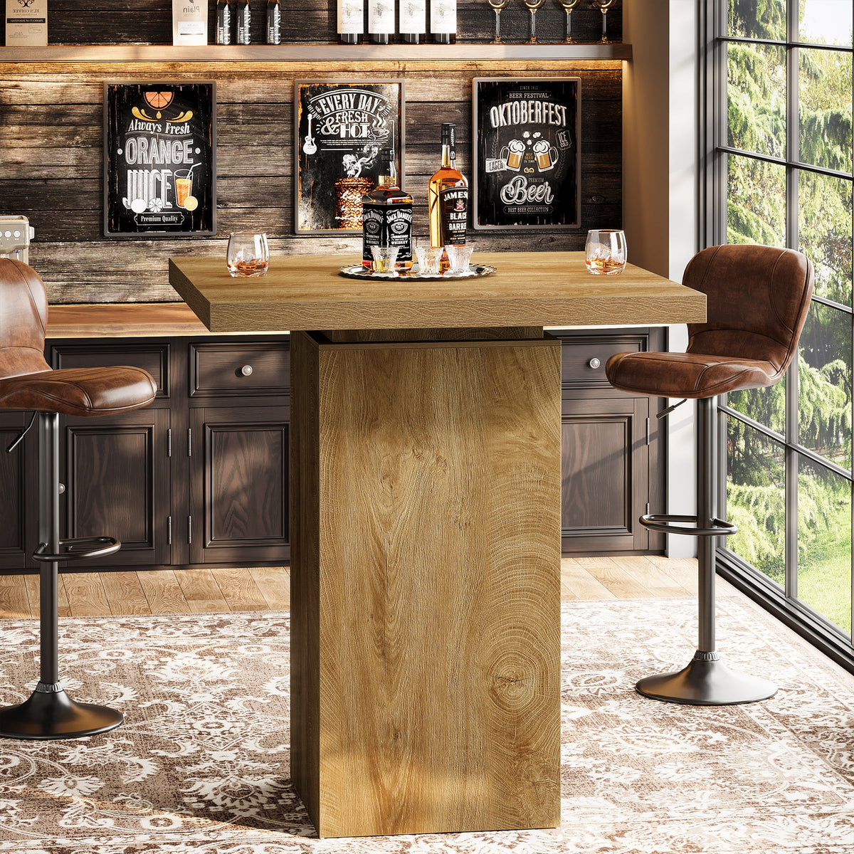 39.4" Square Bar Table, High Top Bistro Pub Cocktail Table Dining Table