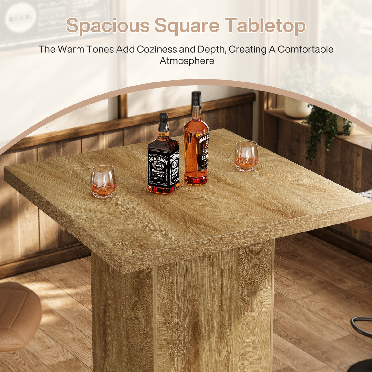39.4" Square Bar Table, High Top Bistro Pub Cocktail Table Dining Table