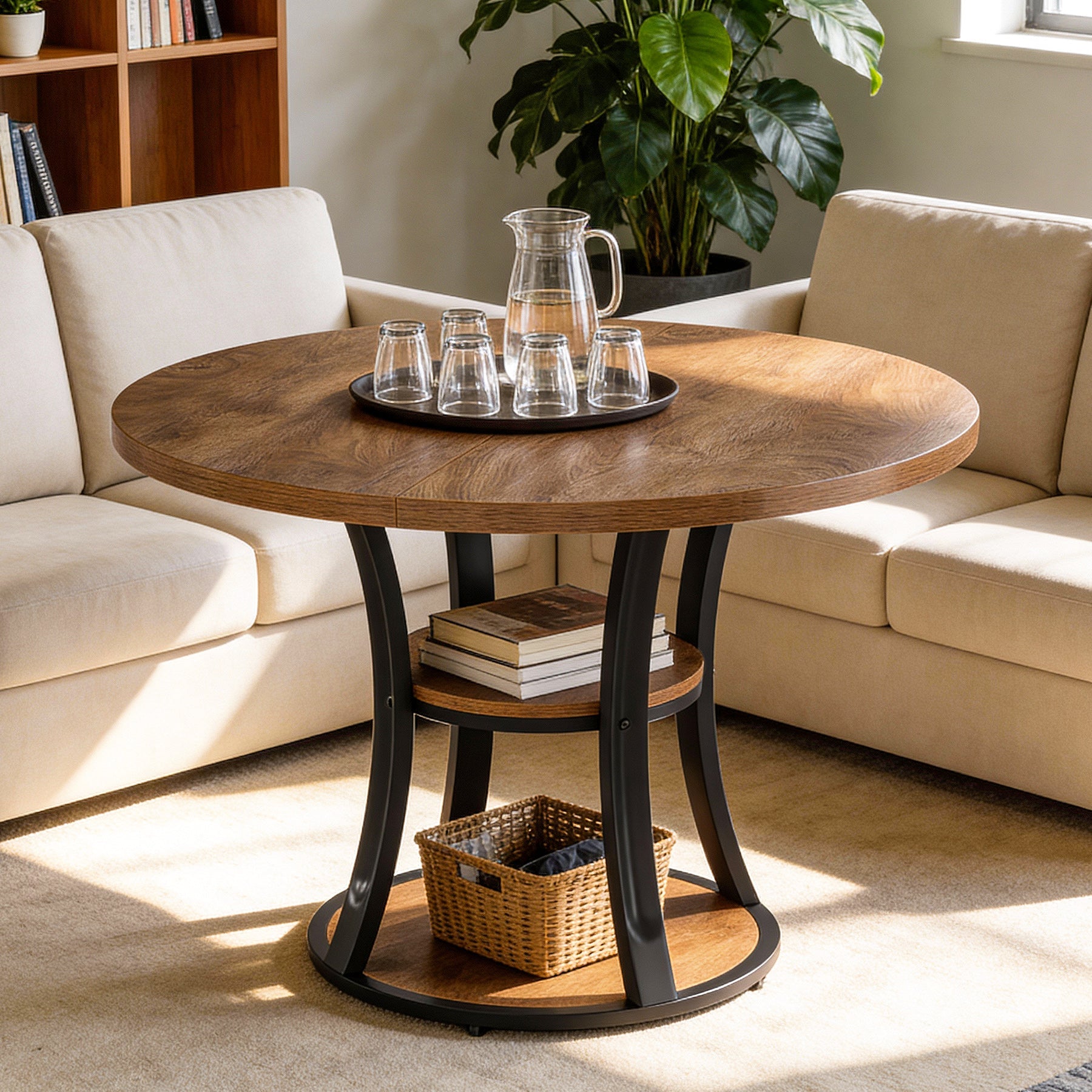 39" Small Conference Table, Modern Round Meeting Room Table for 2-4 People