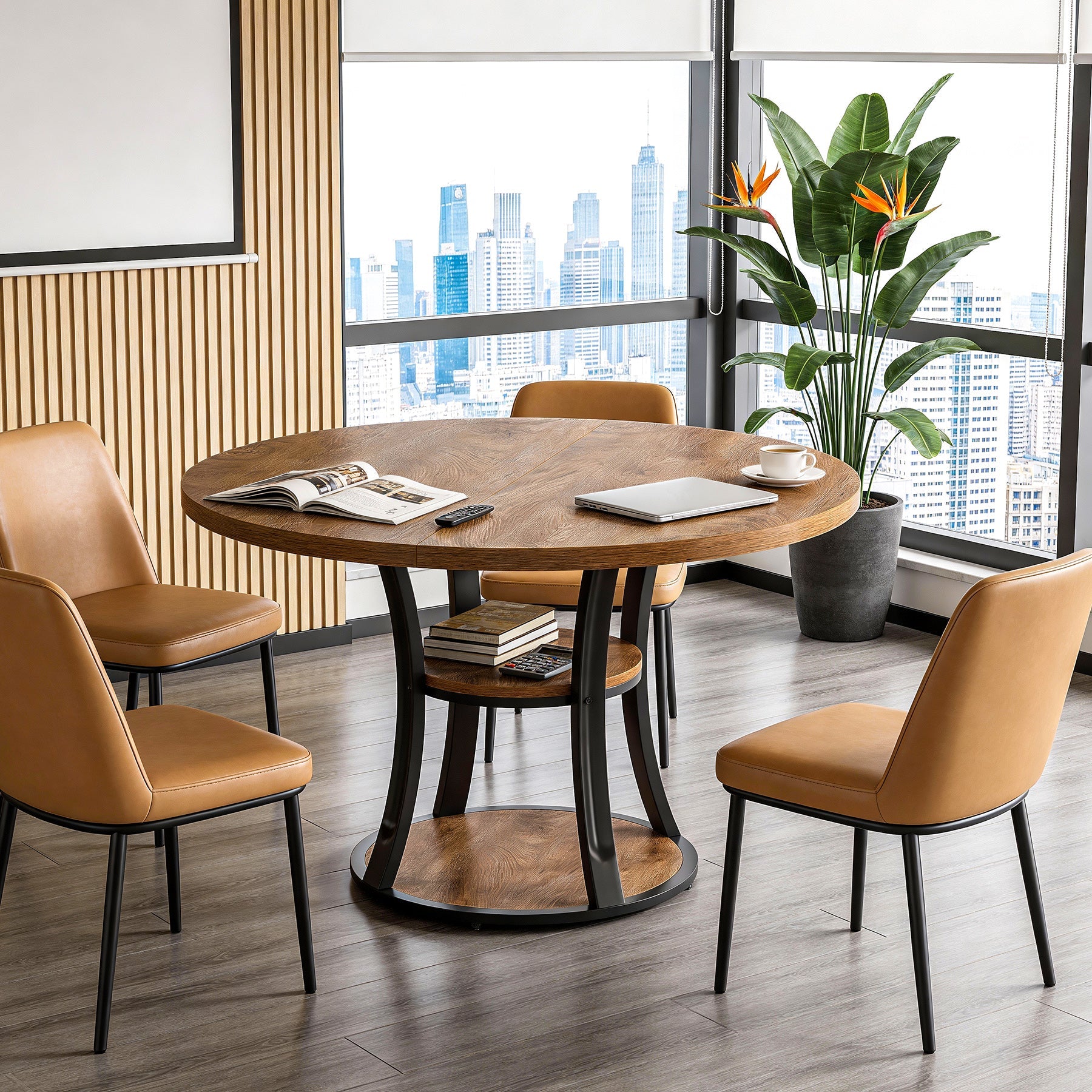 39" Small Conference Table, Modern Round Meeting Room Table for 2-4 People