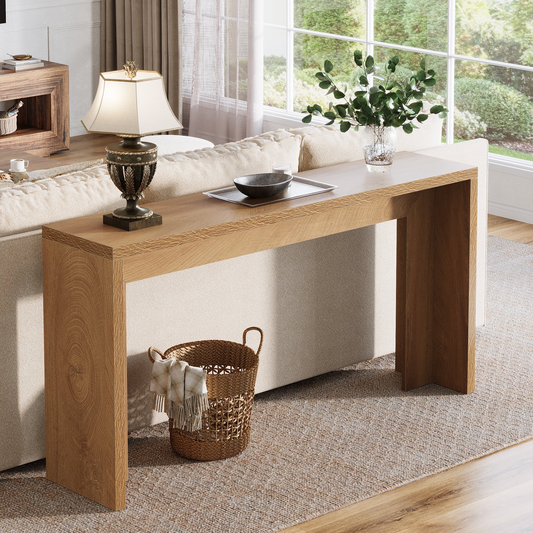 55" Farmhouse Console Table, Narrow Entryway Sofa Table for Living Room