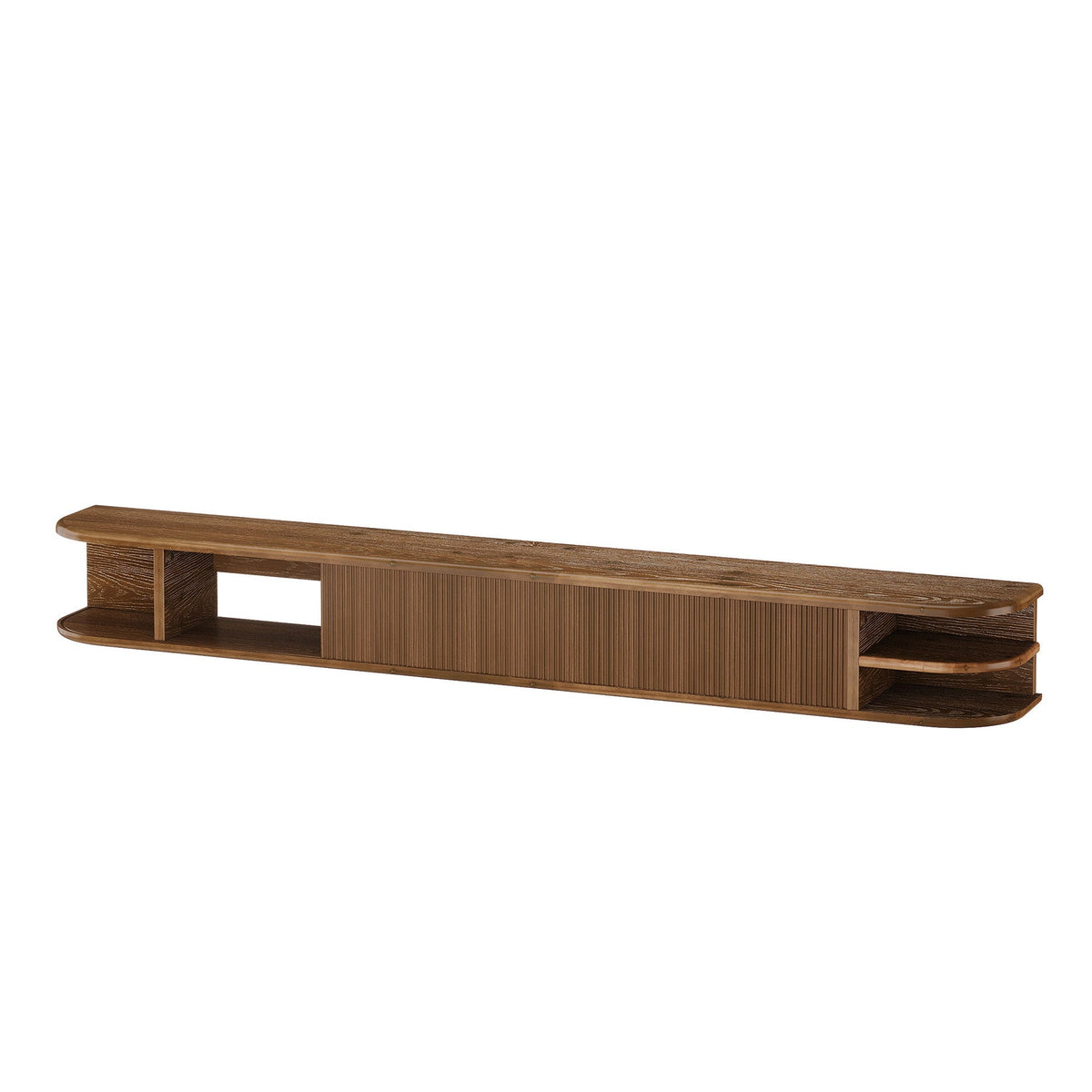 71" Floating TV Stand with Fluted Doors, Solid Wood Media Console with Cable Management for 50-90" TVs