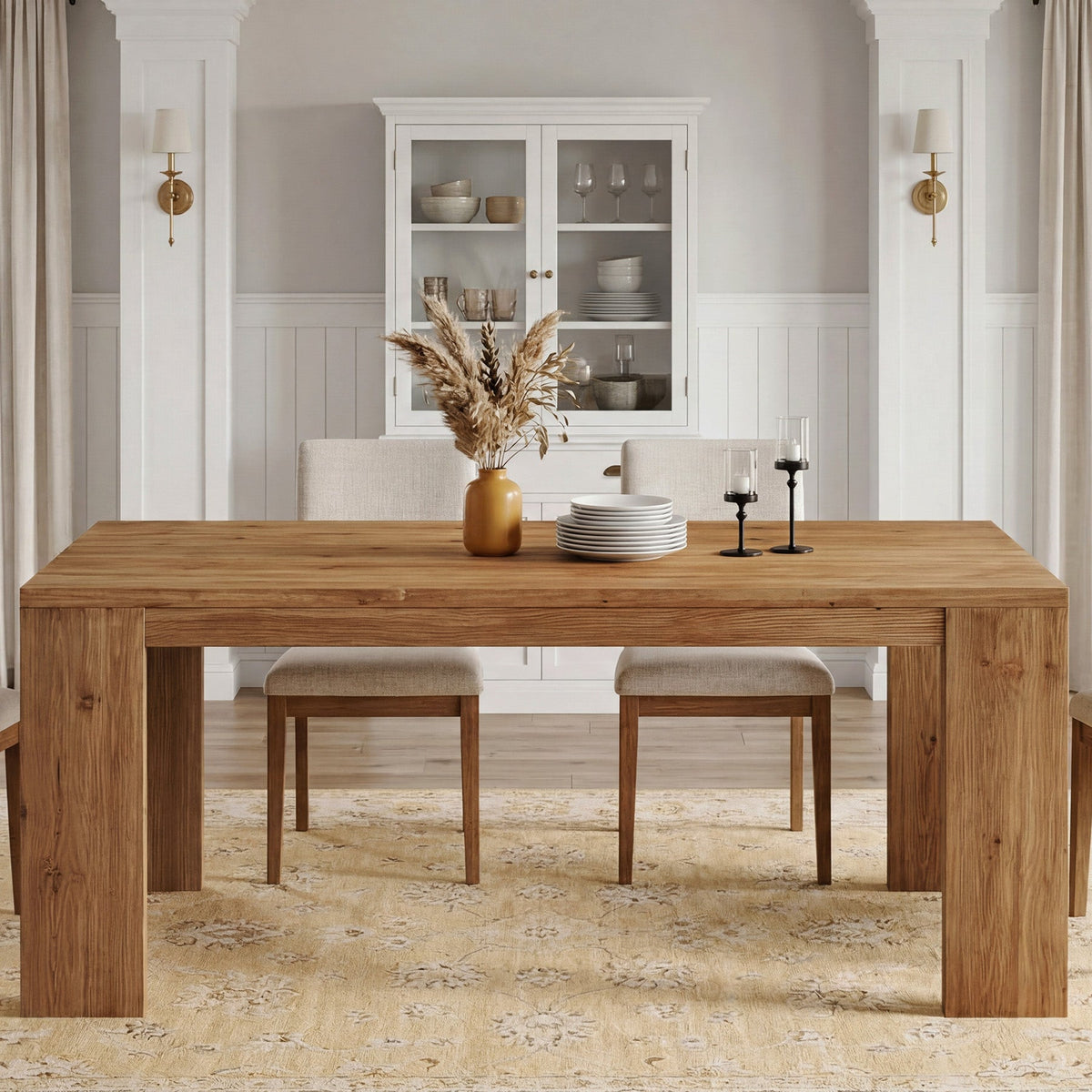 63" Solid Wood Dining Table, Farmhouse Kitchen Table with Heavy-Duty Legs for 4-6