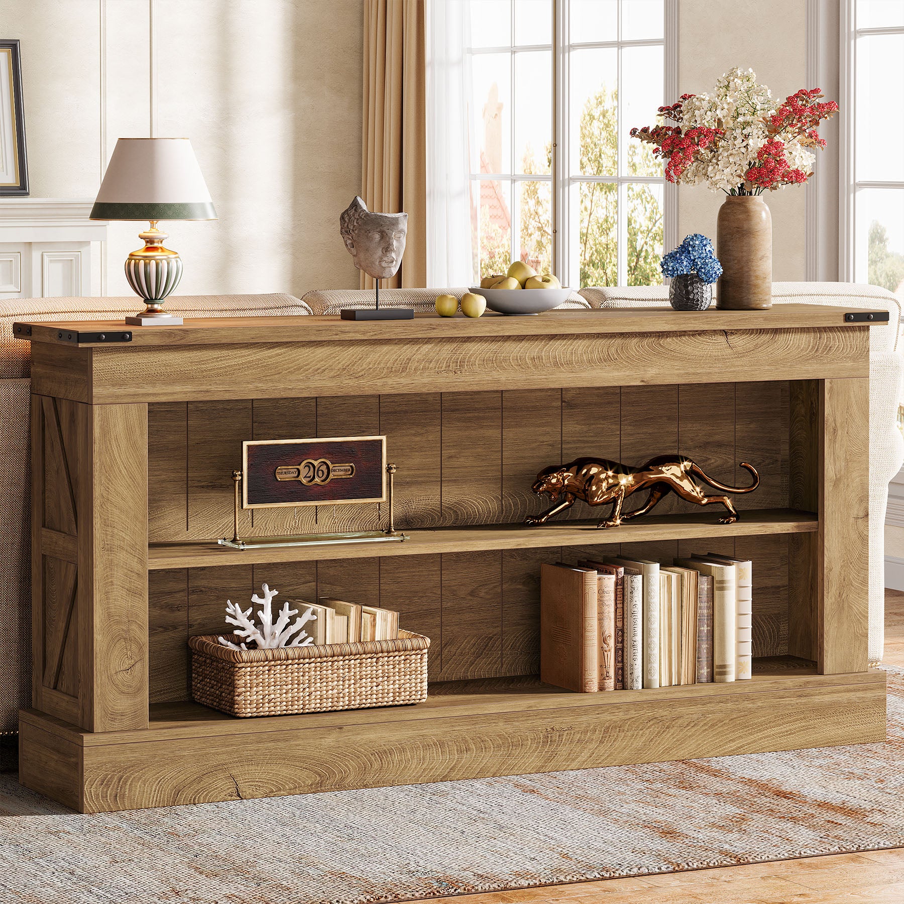 63" Console Table, Long Entryway Table Sofa Table With Storage