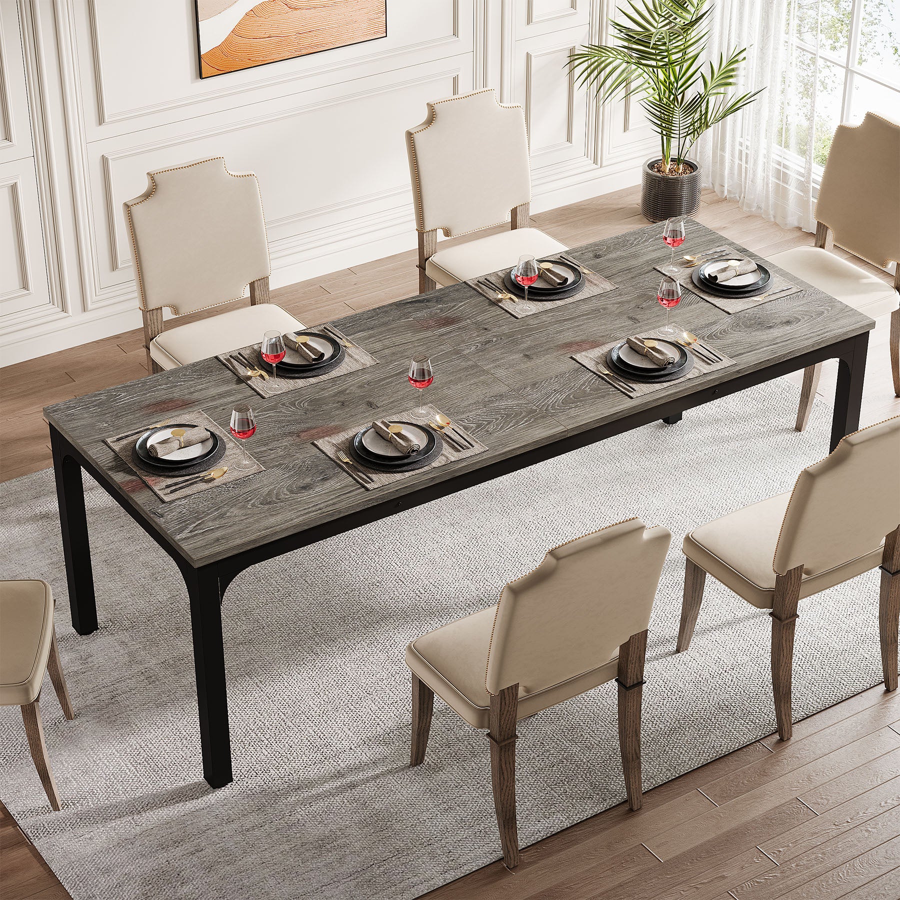 Rectangular Dining Table, 78 inch Long Kitchen Table for 6-8 People