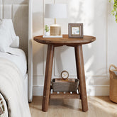 19.69" Round Solid Wood End Table, 2-Tier Farmhouse Side Table with Storage Shelf 3