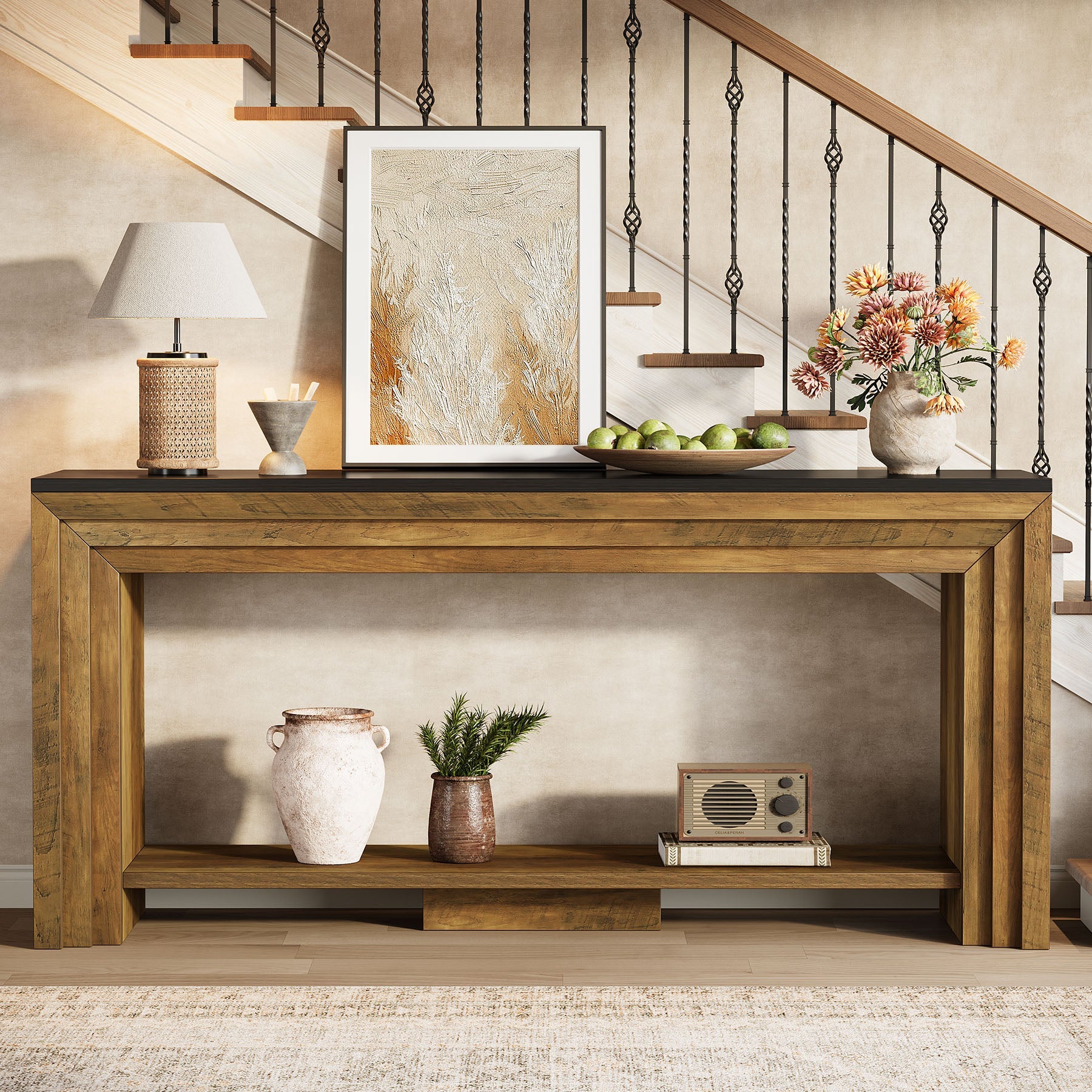 70.9" Console Table, 2-Tier Narrow Entryway Sofa Table with Storage