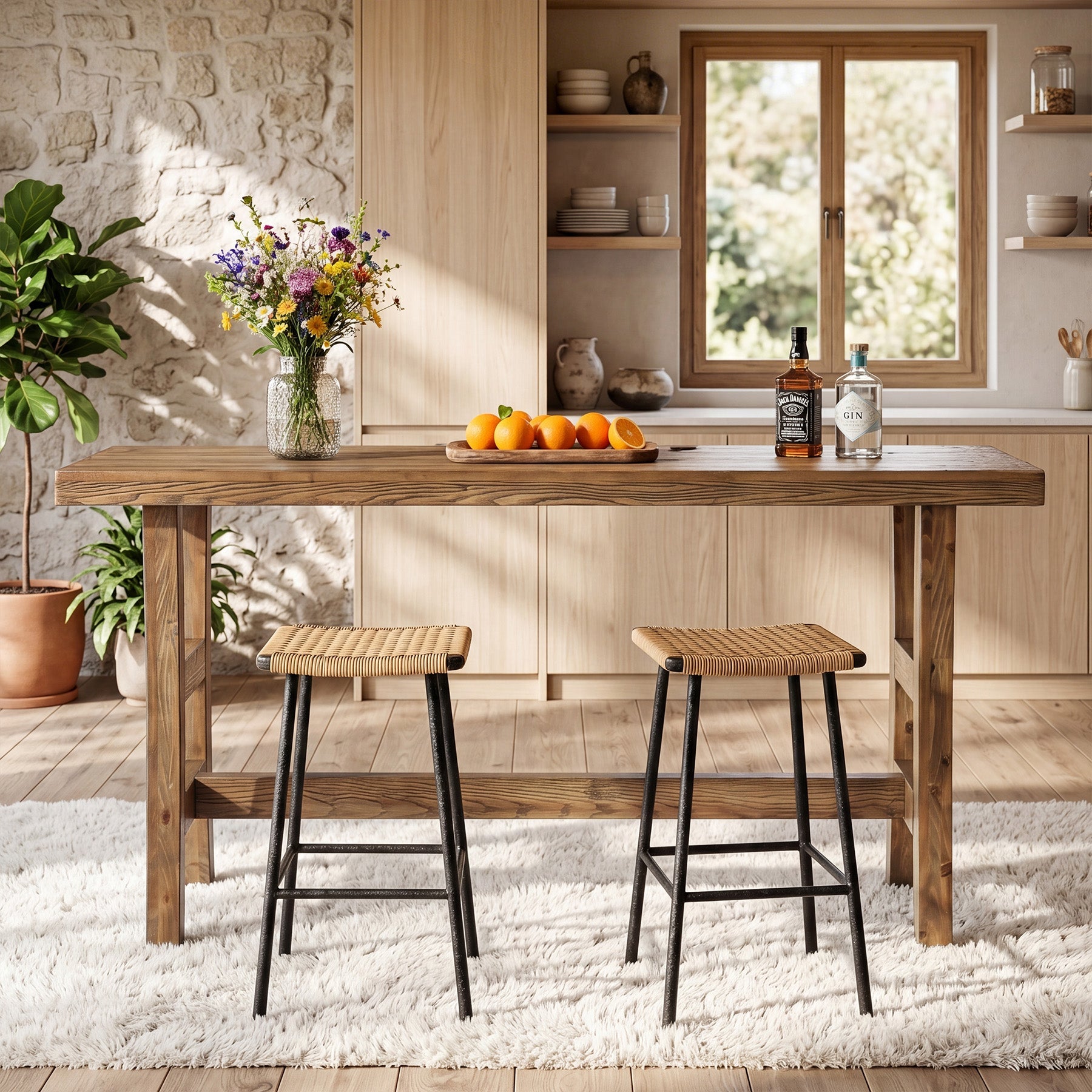 63" Solid Wood Bar Table, Farmhouse Counter Height Pub Table for Kitchen, Bistro