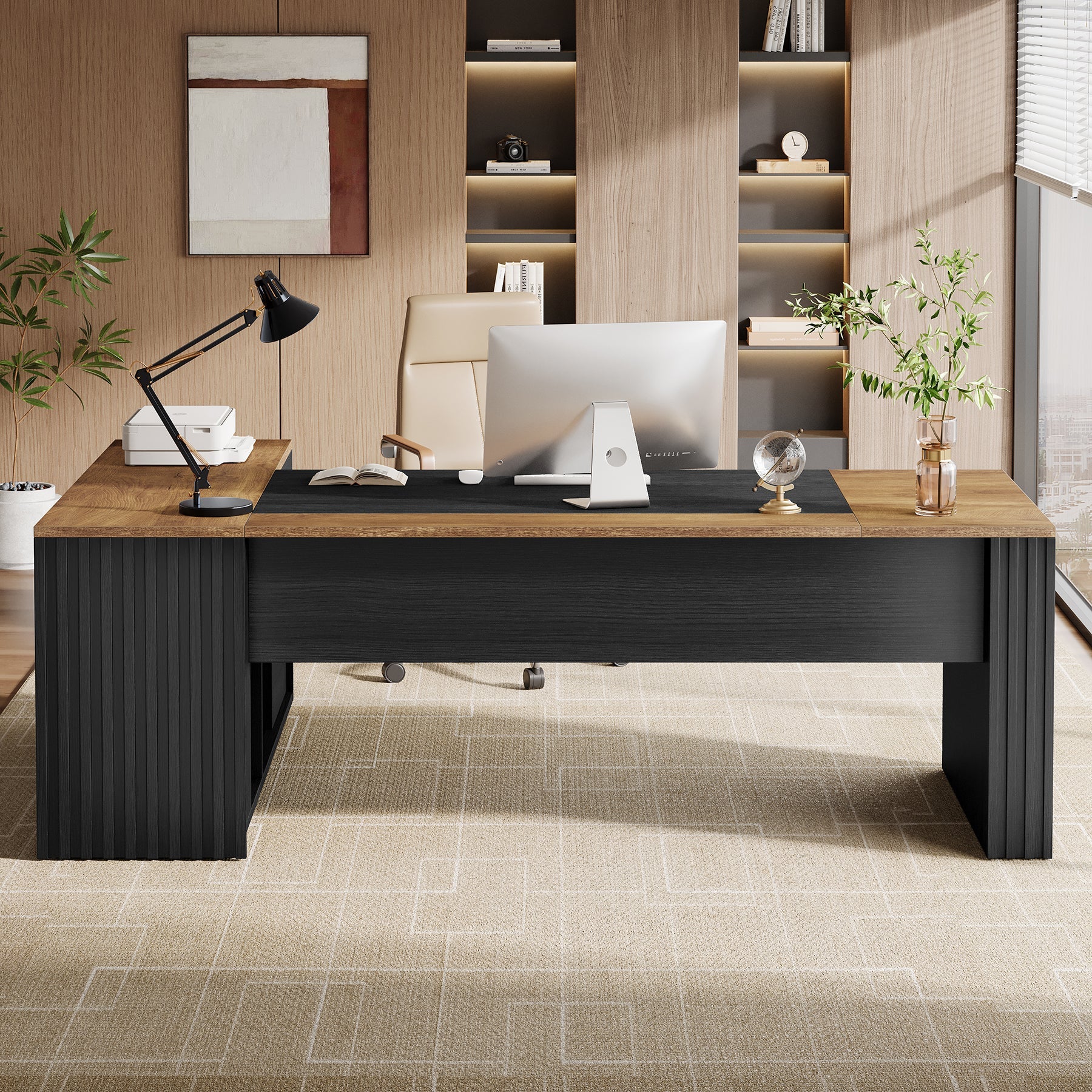 L-Shaped Executive Desk, 78.7" Computer Desk with Cabinet and Storage Shelves