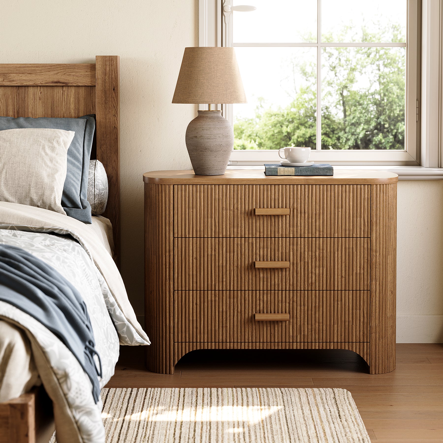 Oversized Nightstand with 3 Drawers, 31.5" Bedside Table for Bedroom