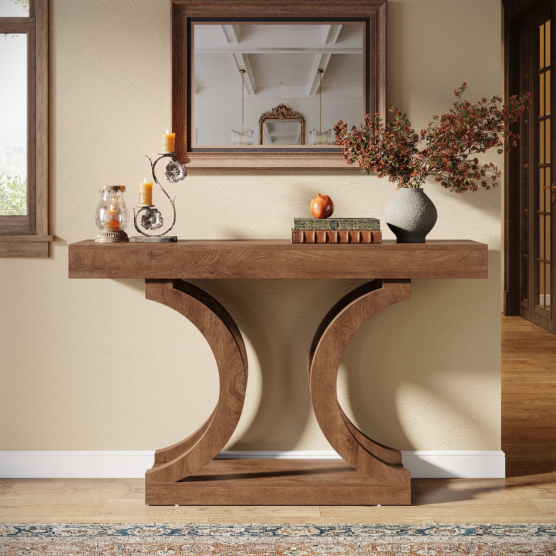 43.3" Console Table, Unique Sofa Table Behind The Couch with Curved Legs