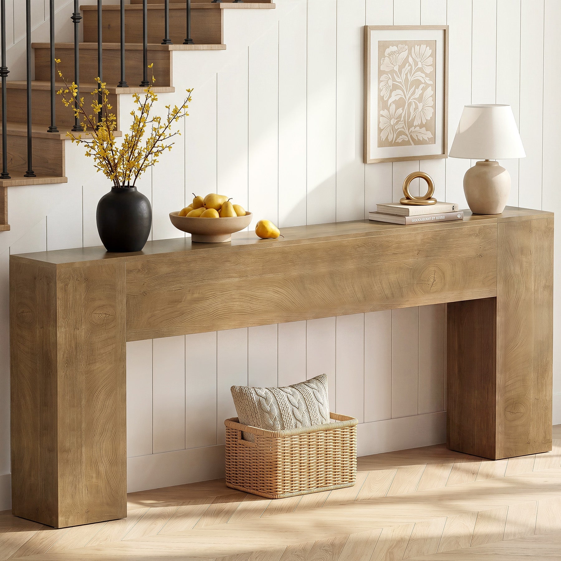 79" Console Table, Farmhouse Sofa Table with Double Pedestal Base for Entryway