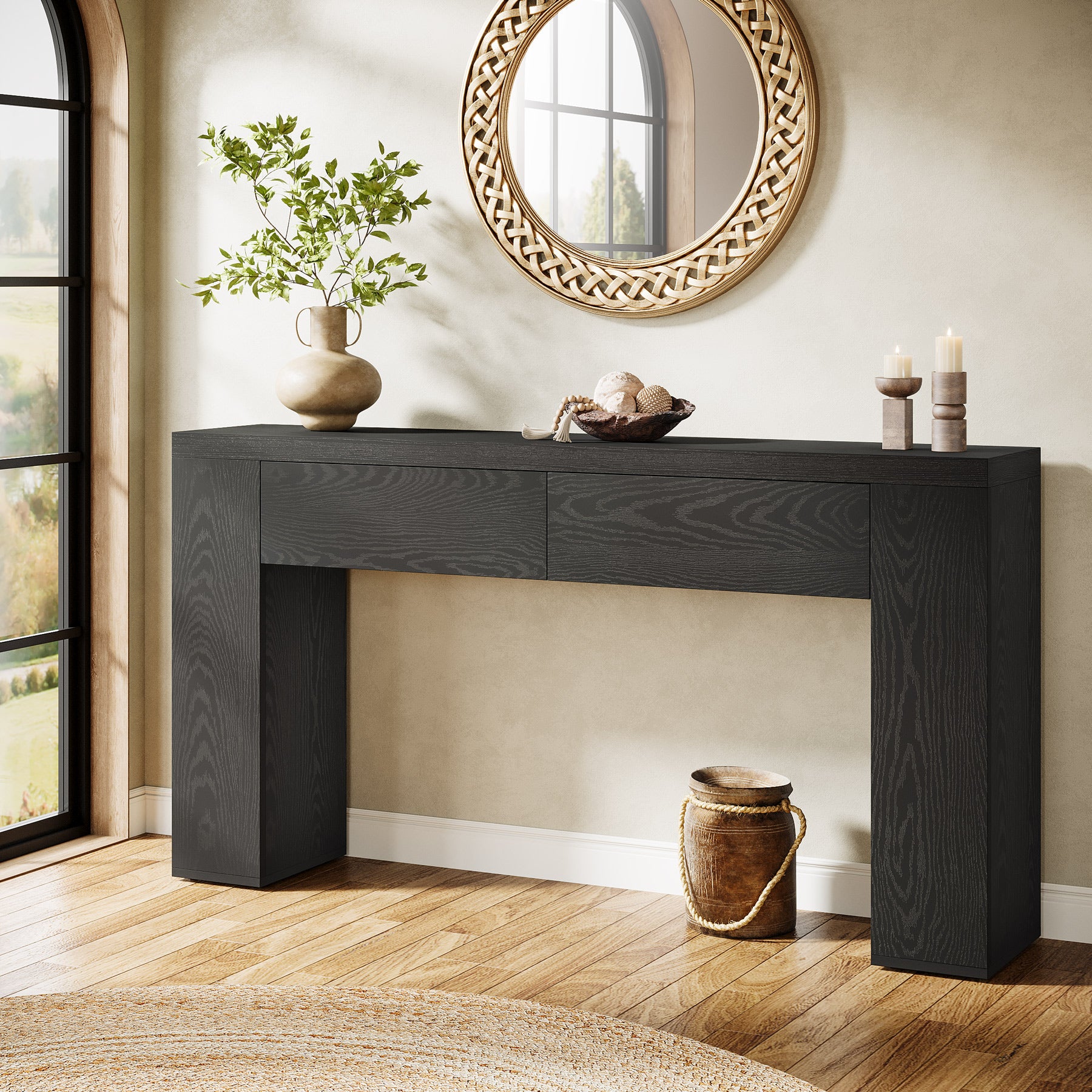63" Console Table, Rustic Sofa Hallway Table with Drawers