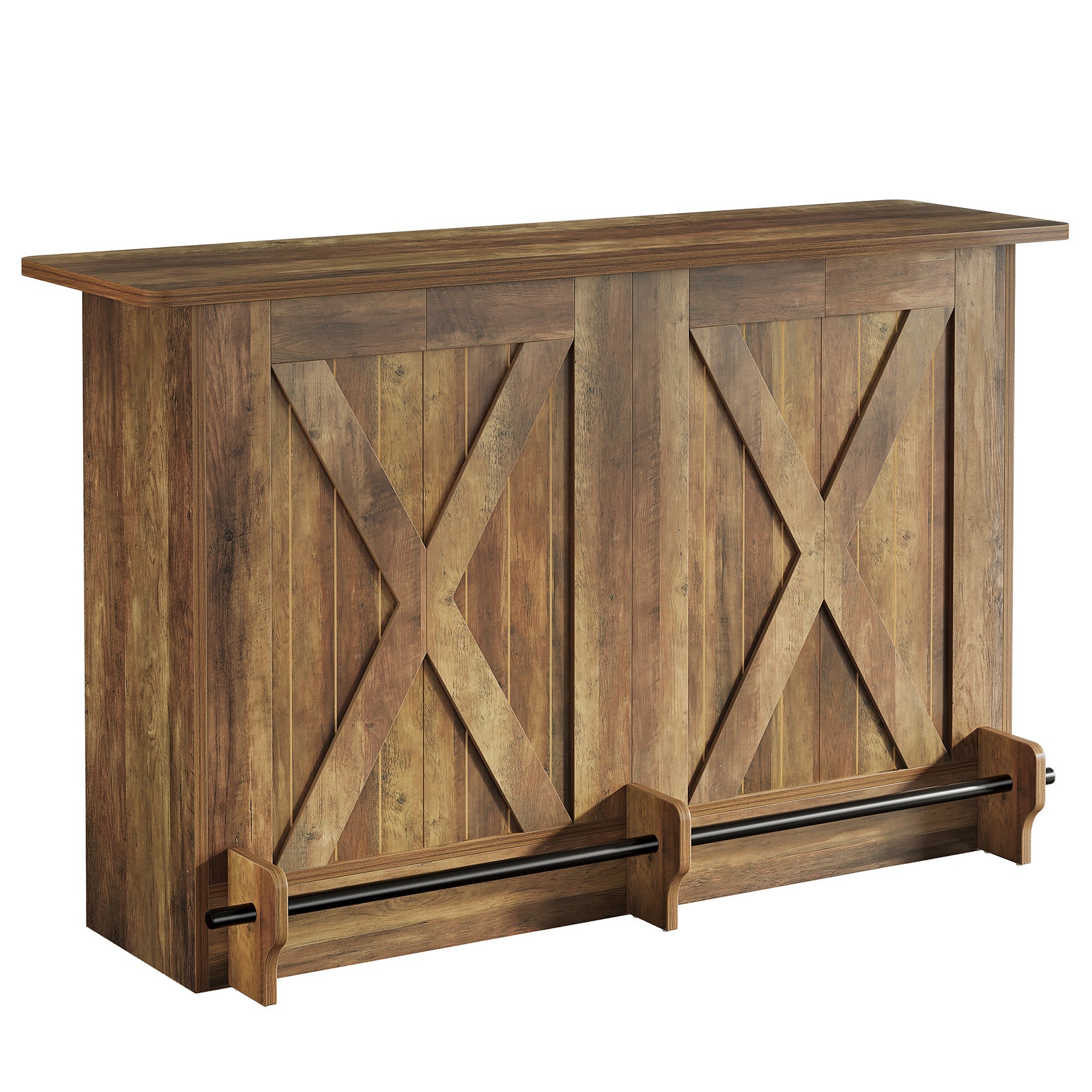 63" Home Bar Unit, 2-Tier  Bar Table Coffee Cabinet with Footrest