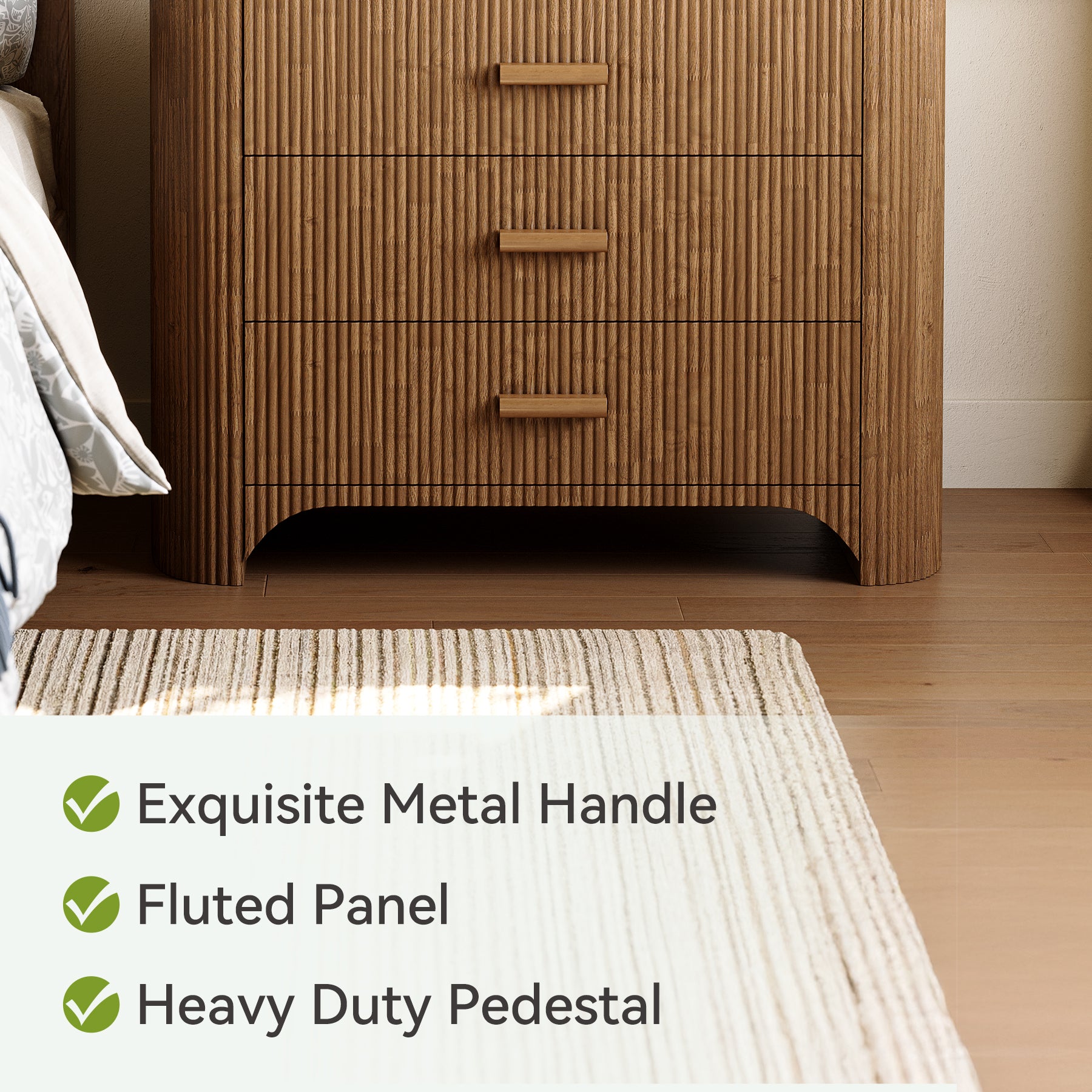 Oversized Nightstand with 3 Drawers, 31.5" Bedside Table for Bedroom