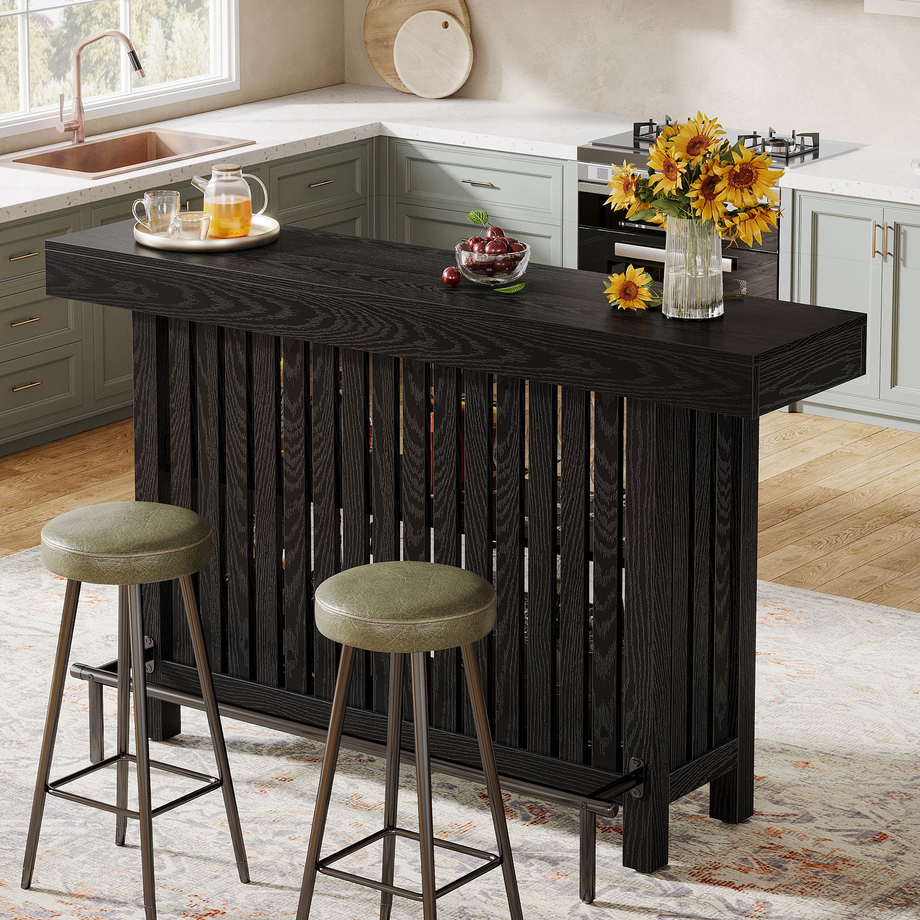 Home Bar Unit, Modern 2-Tier Bar Table with Footrest