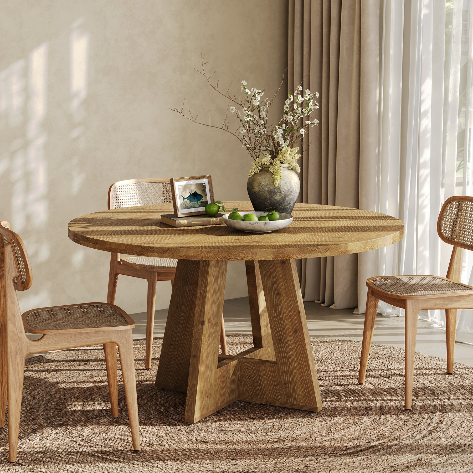 Solid Wood Round Dining Table for 4-6, 47" Farmhouse Kitchen Table for Dining Room